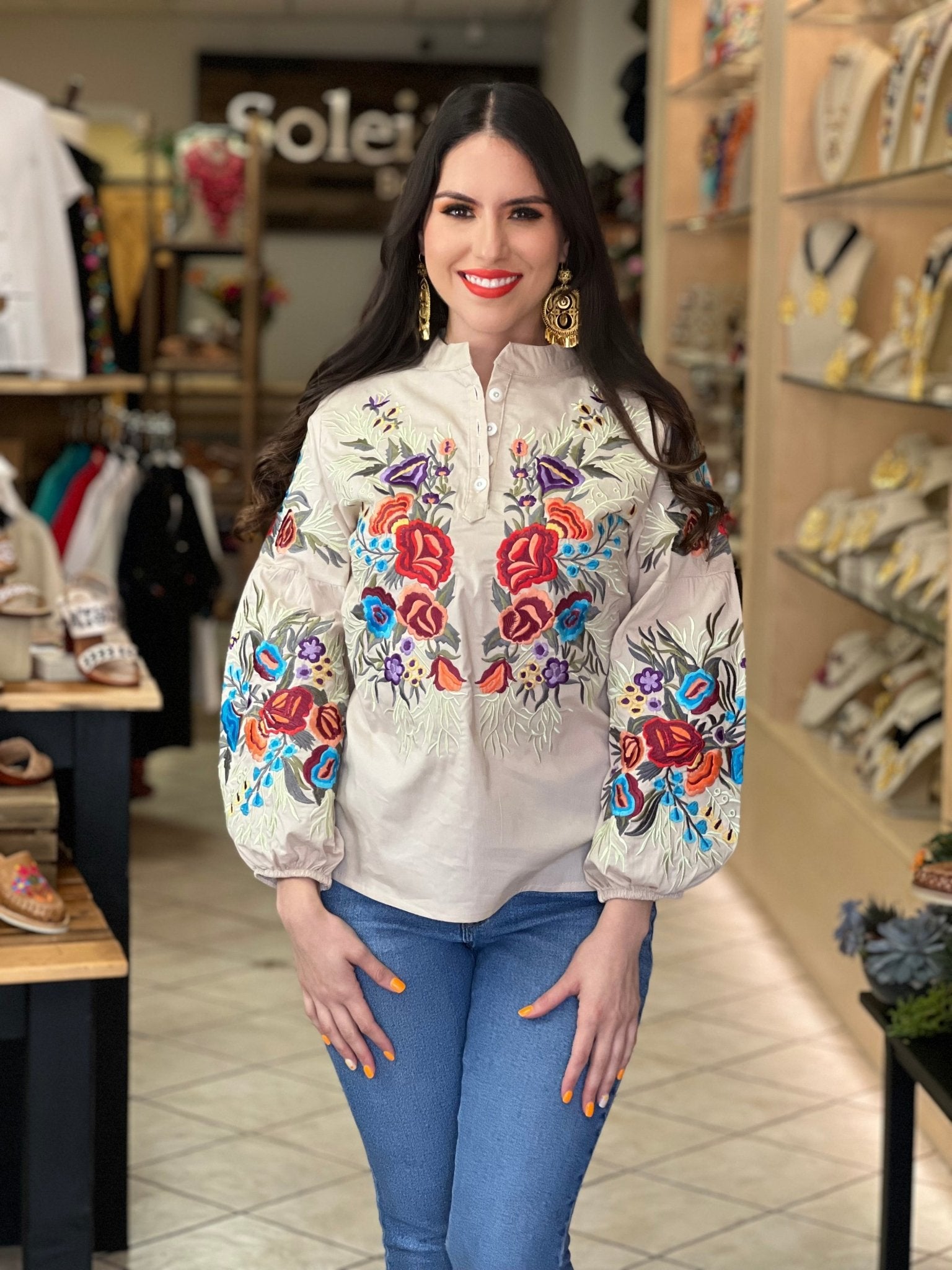 Mexican Embroidered Long Sleeve Blouse. Miranda Blouse. - Solei Store