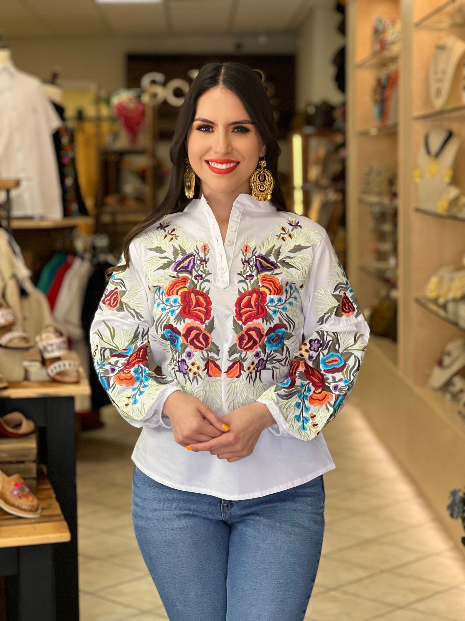 Mexican Embroidered Long Sleeve Blouse. Miranda Blouse. - Solei Store