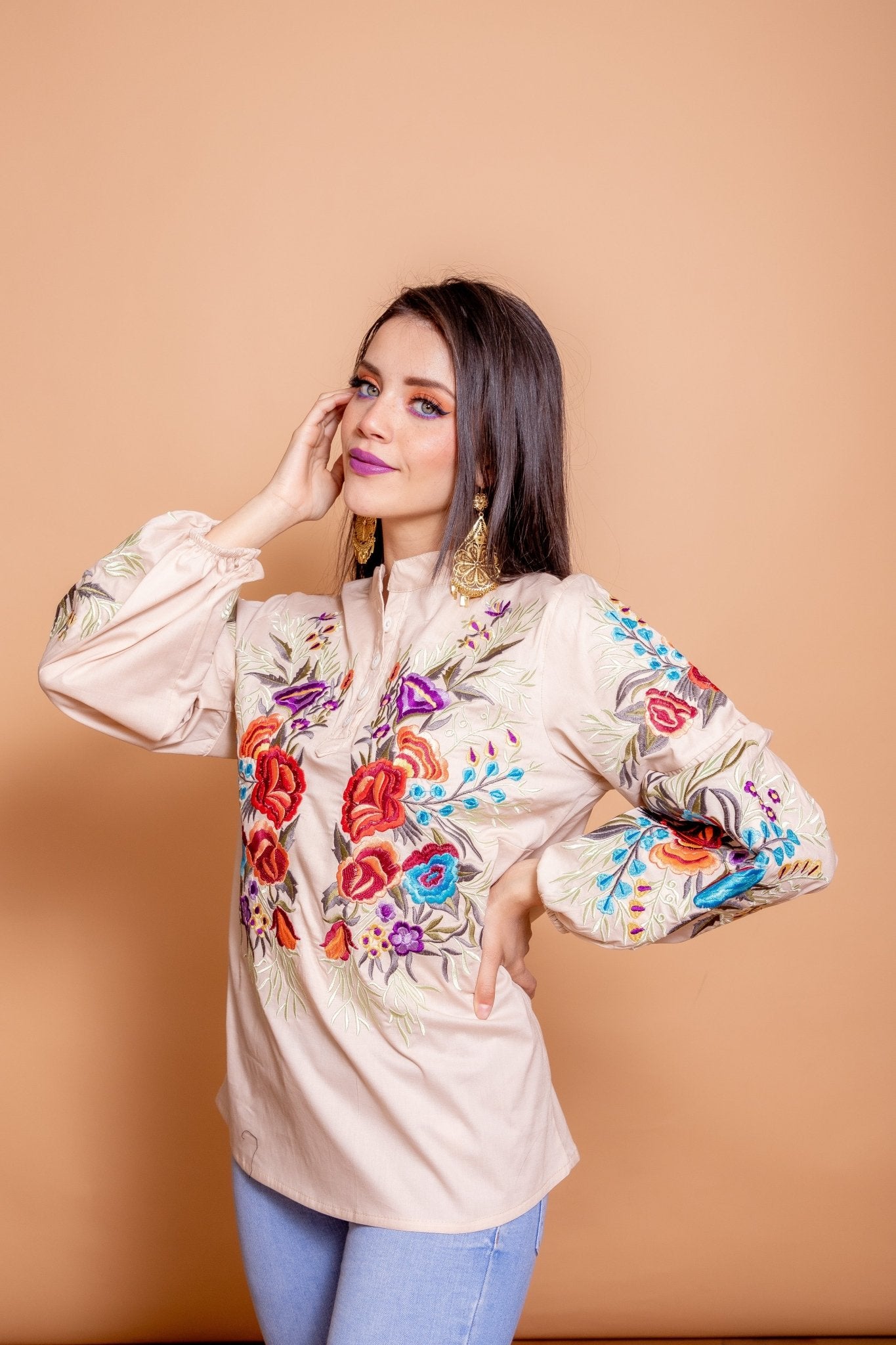 Mexican Embroidered Long Sleeve Blouse. Miranda Blouse. - Solei Store