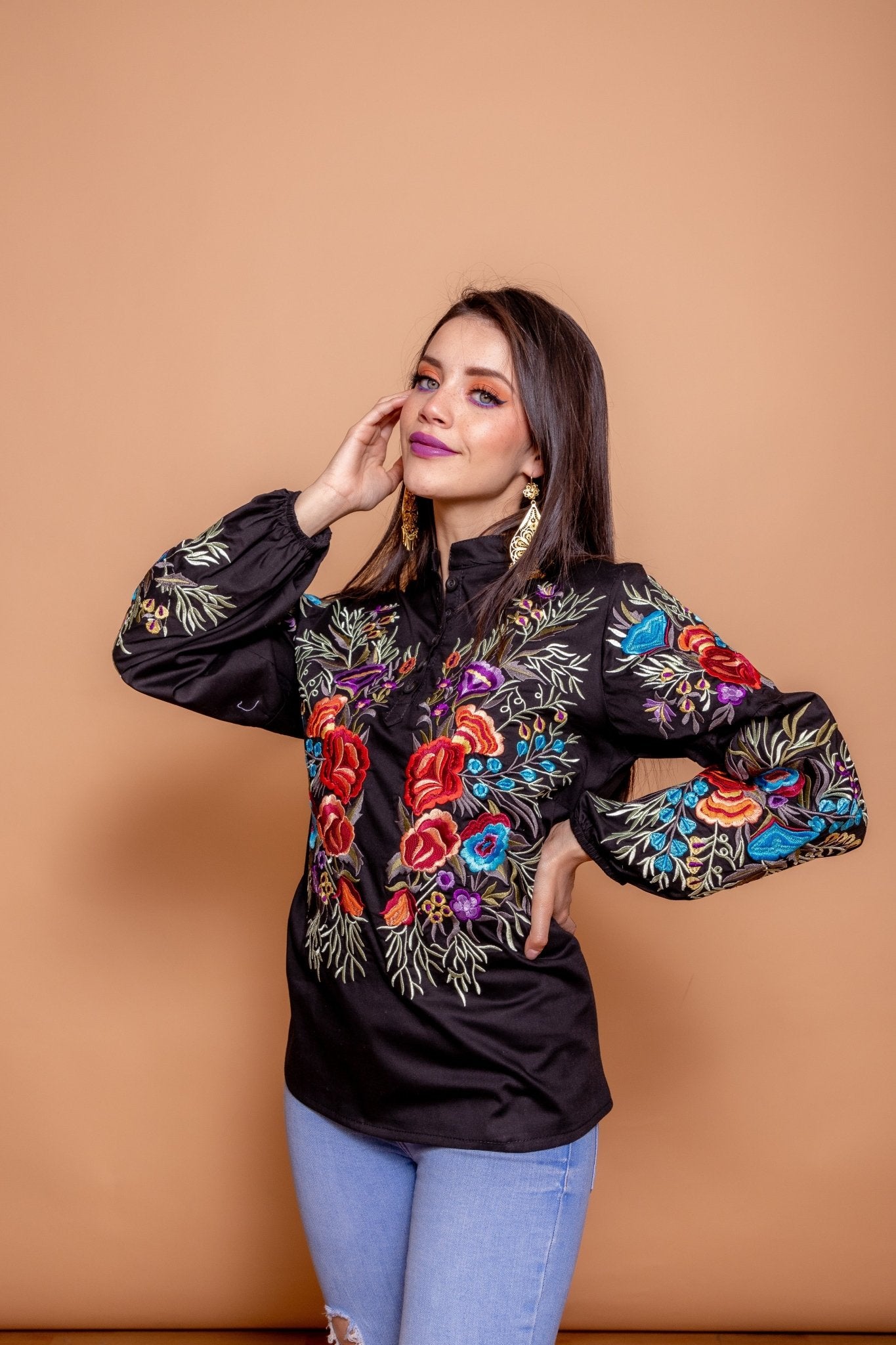 Mexican Embroidered Long Sleeve Blouse. Miranda Blouse. - Solei Store