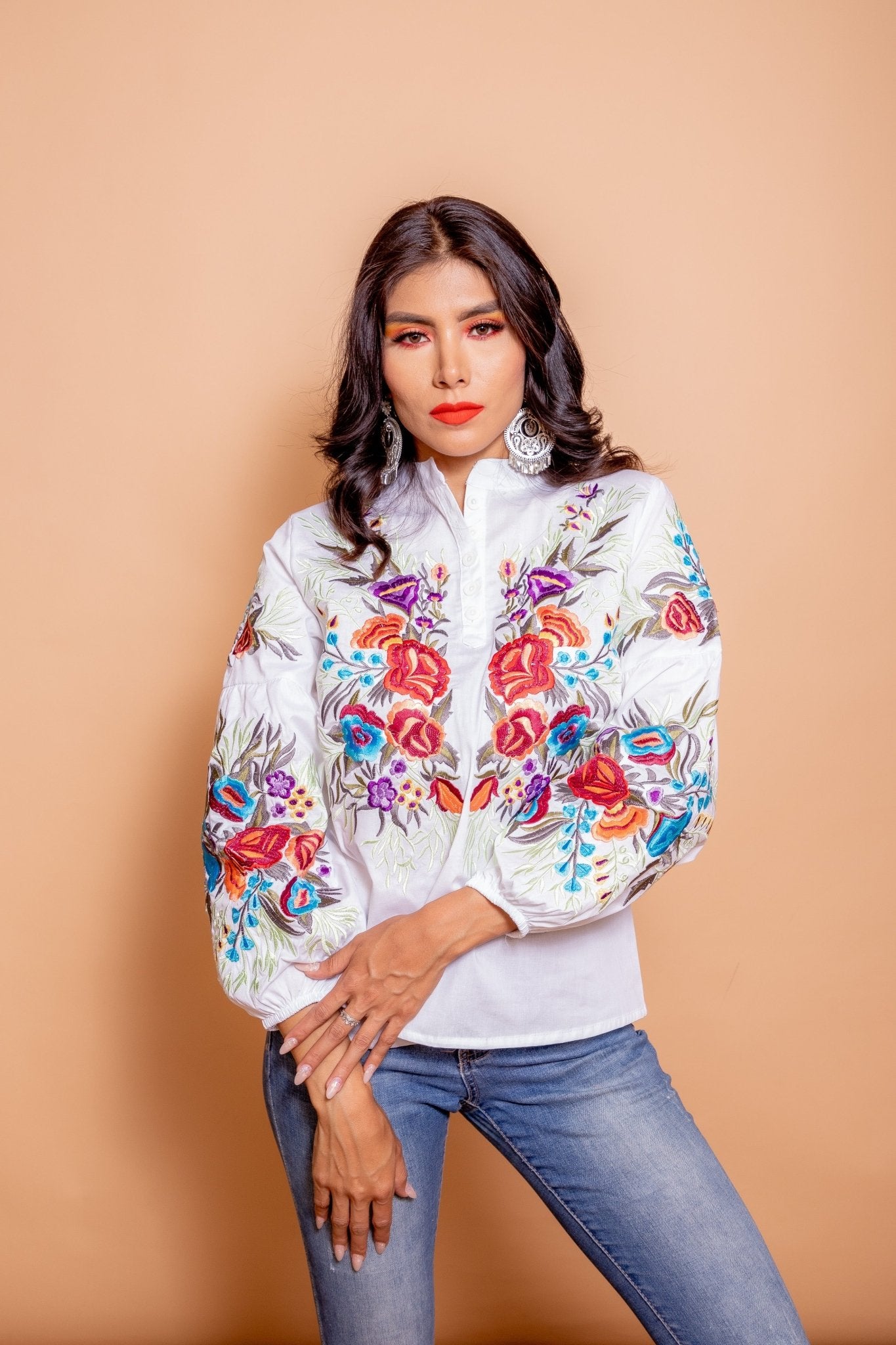 Mexican Embroidered Long Sleeve Blouse. Miranda Blouse. - Solei Store