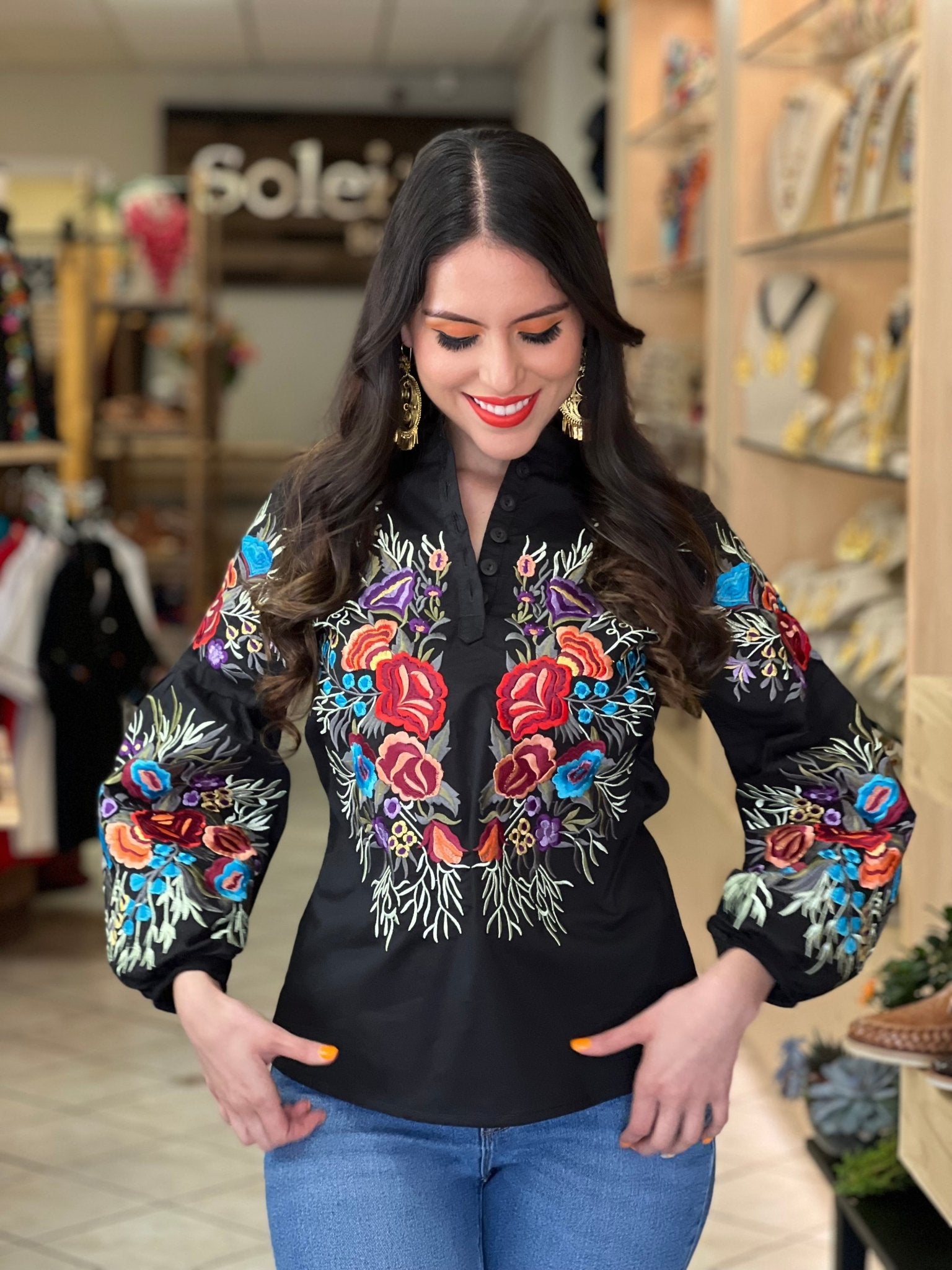 Mexican Embroidered Long Sleeve Blouse. Miranda Blouse. - Solei Store