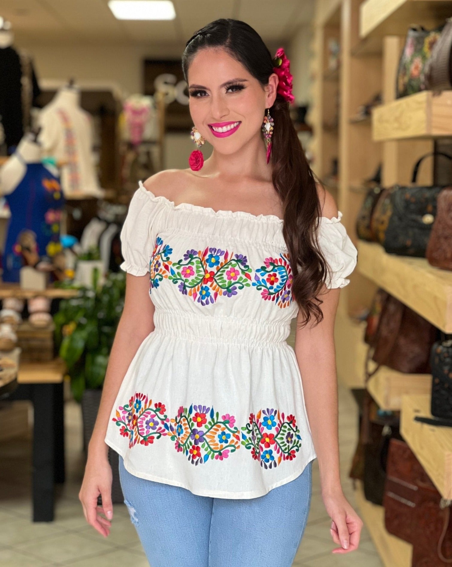 Mexican Embroidered Off the Shoulder Blouse. Bella Blouse. - Solei Store