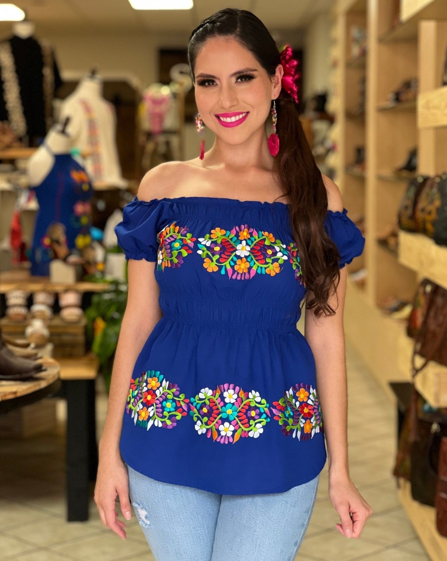 Mexican Embroidered Off the Shoulder Blouse. Bella Blouse. - Solei Store