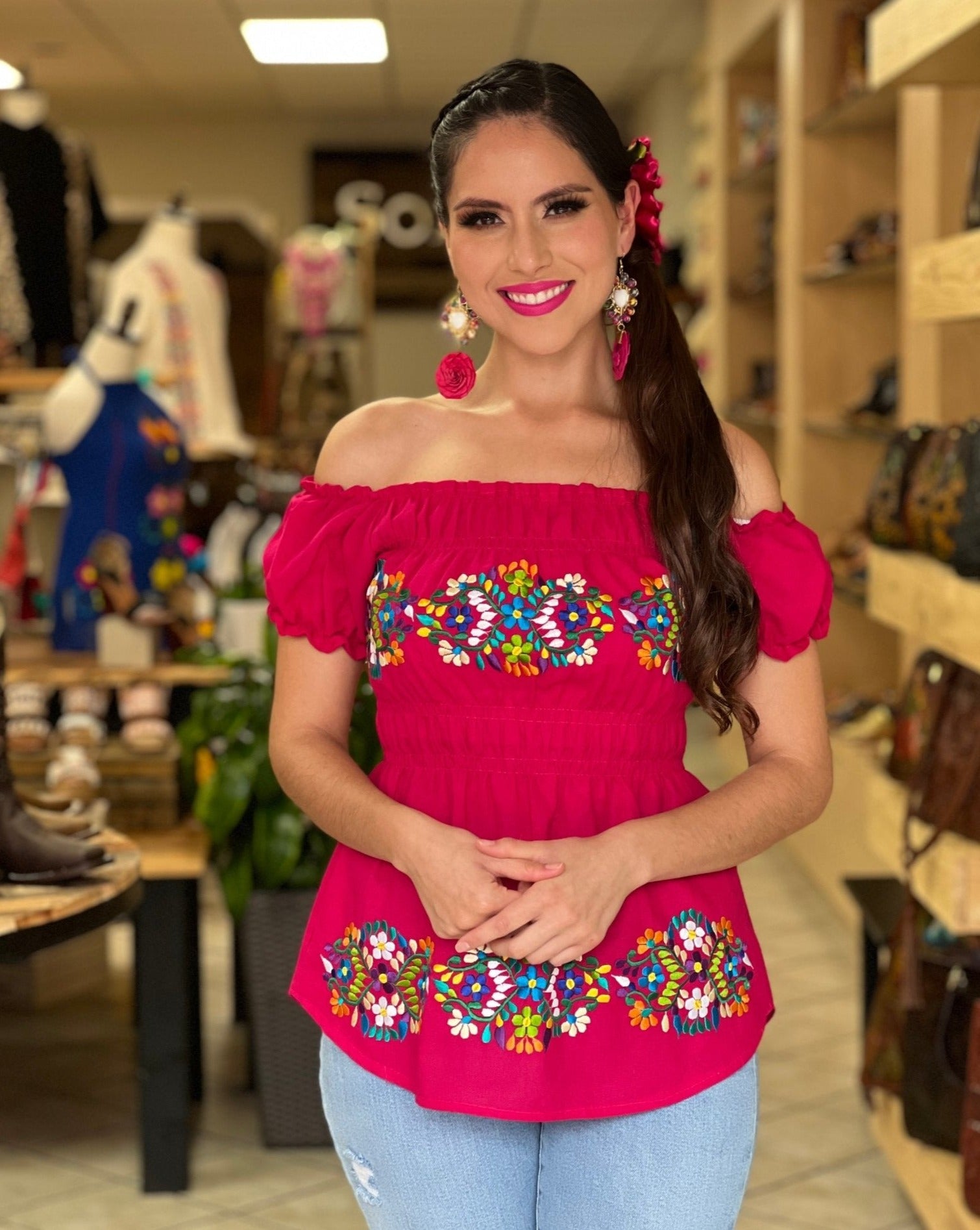 Mexican Embroidered Off the Shoulder Blouse. Bella Blouse. - Solei Store