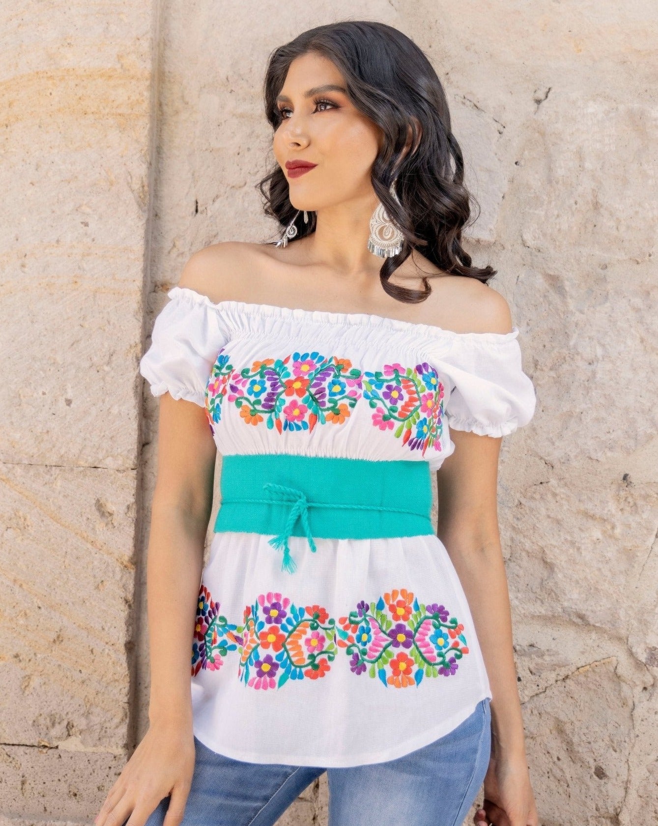 Mexican Embroidered Off the Shoulder Blouse. Blusa Bella. - Solei Store