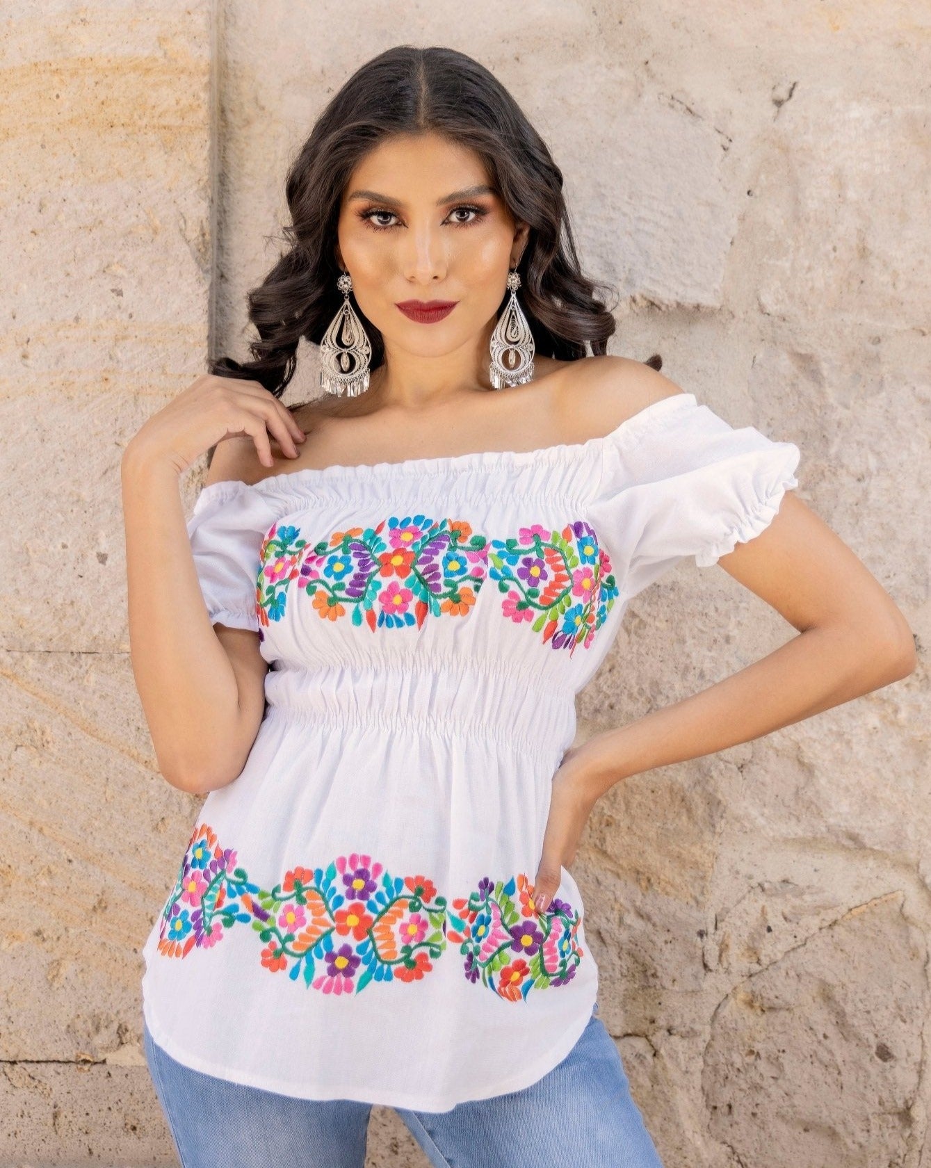 Mexican Embroidered Off the Shoulder Blouse. Blusa Bella. - Solei Store