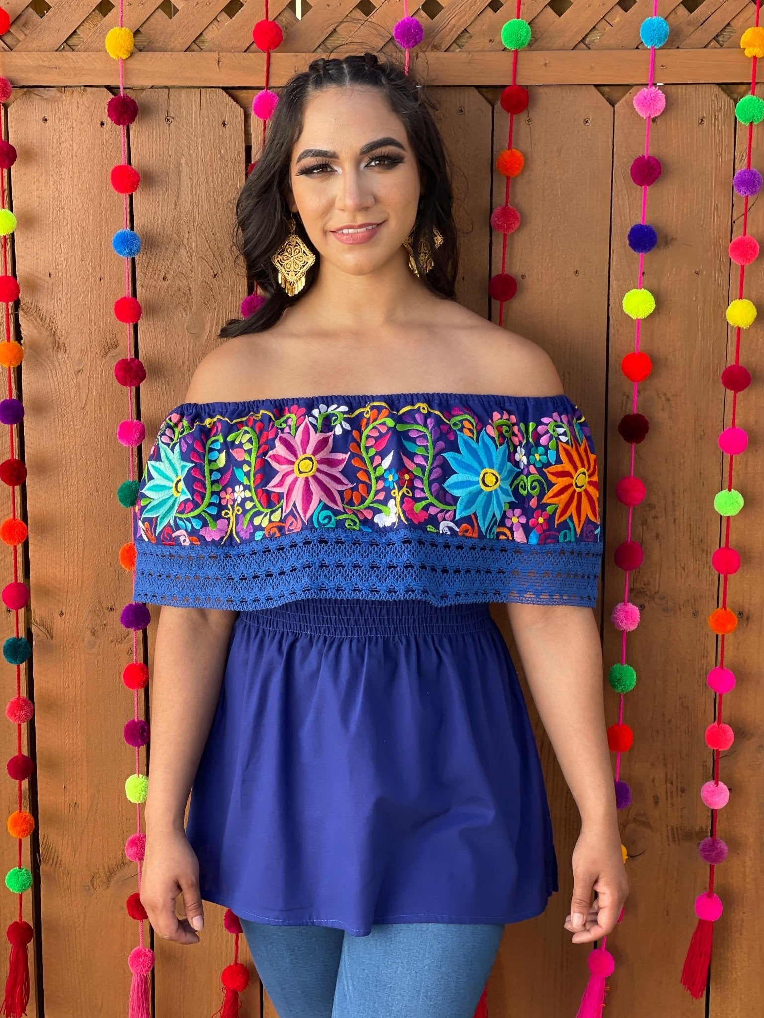 Mexican Embroidered Off the Shoulder Blouse. Blusa Charissa. - Solei Store