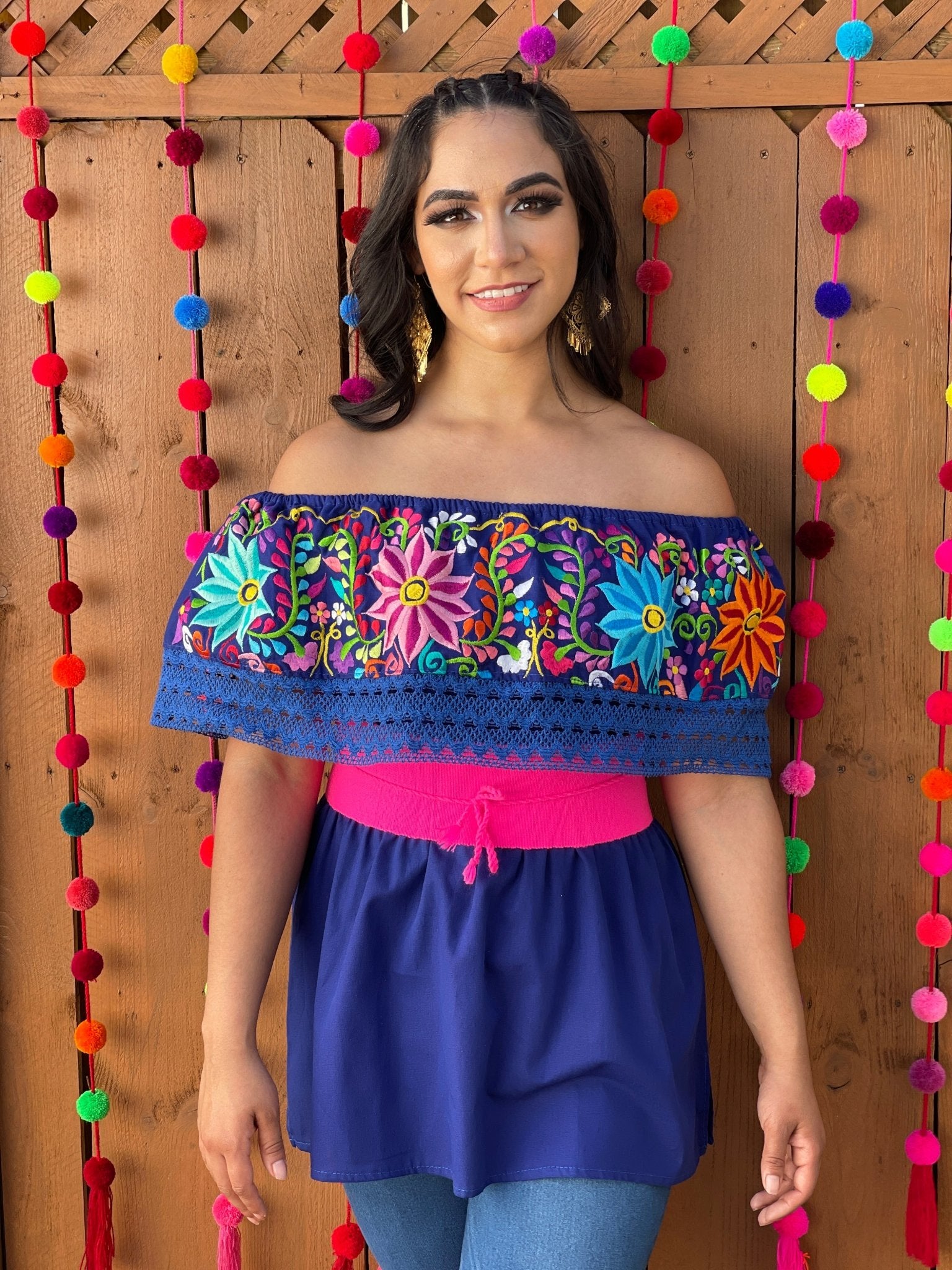 Mexican Embroidered Off the Shoulder Blouse. Blusa Charissa. - Solei Store