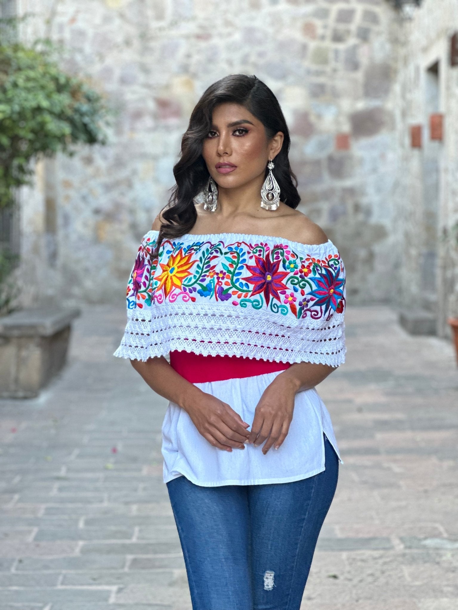 Mexican Embroidered Off the Shoulder Blouse. Blusa Charissa. - Solei Store