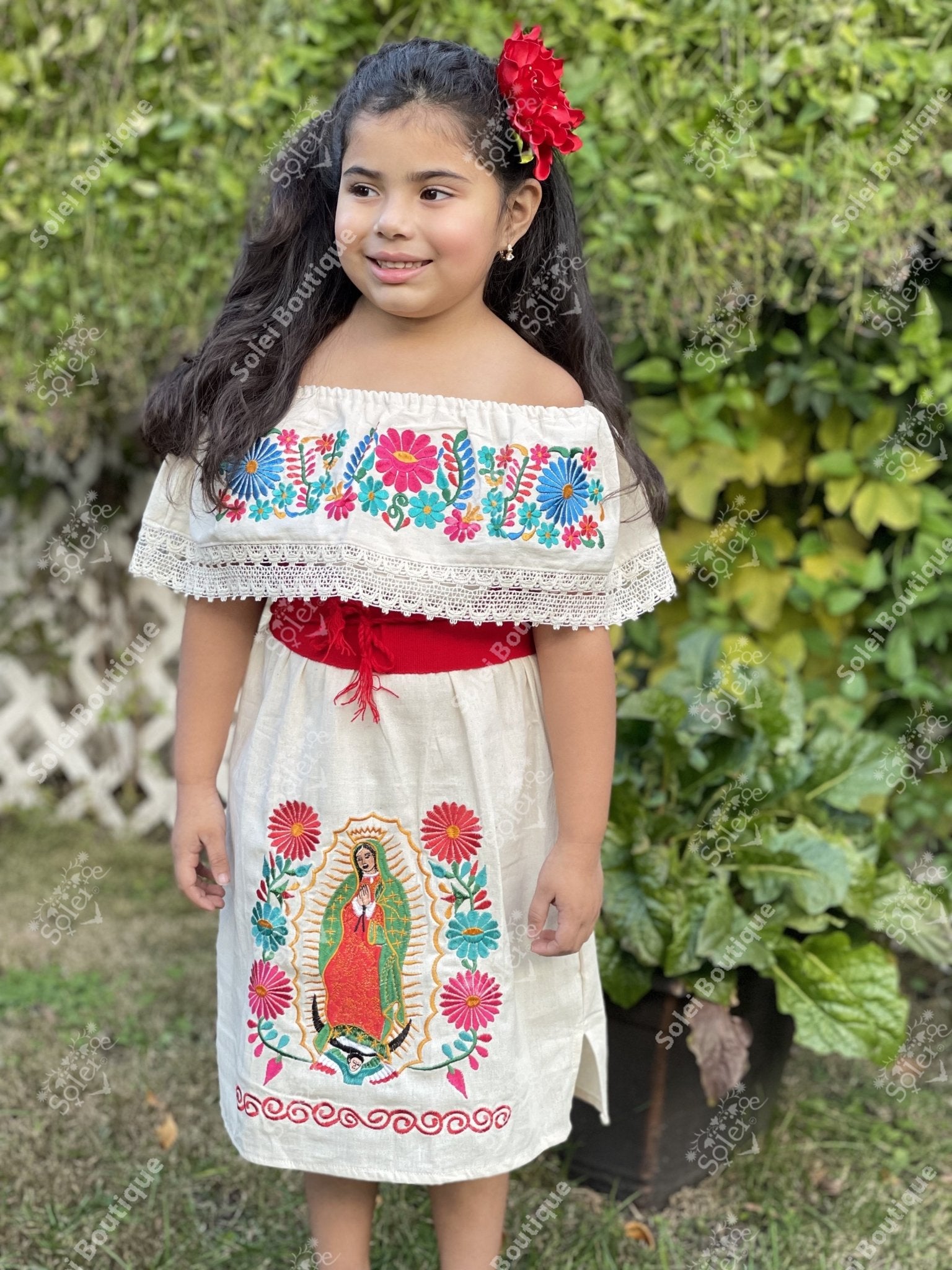 Mexican Embroidered Off the Shoulder Girls Dress. - Solei Store