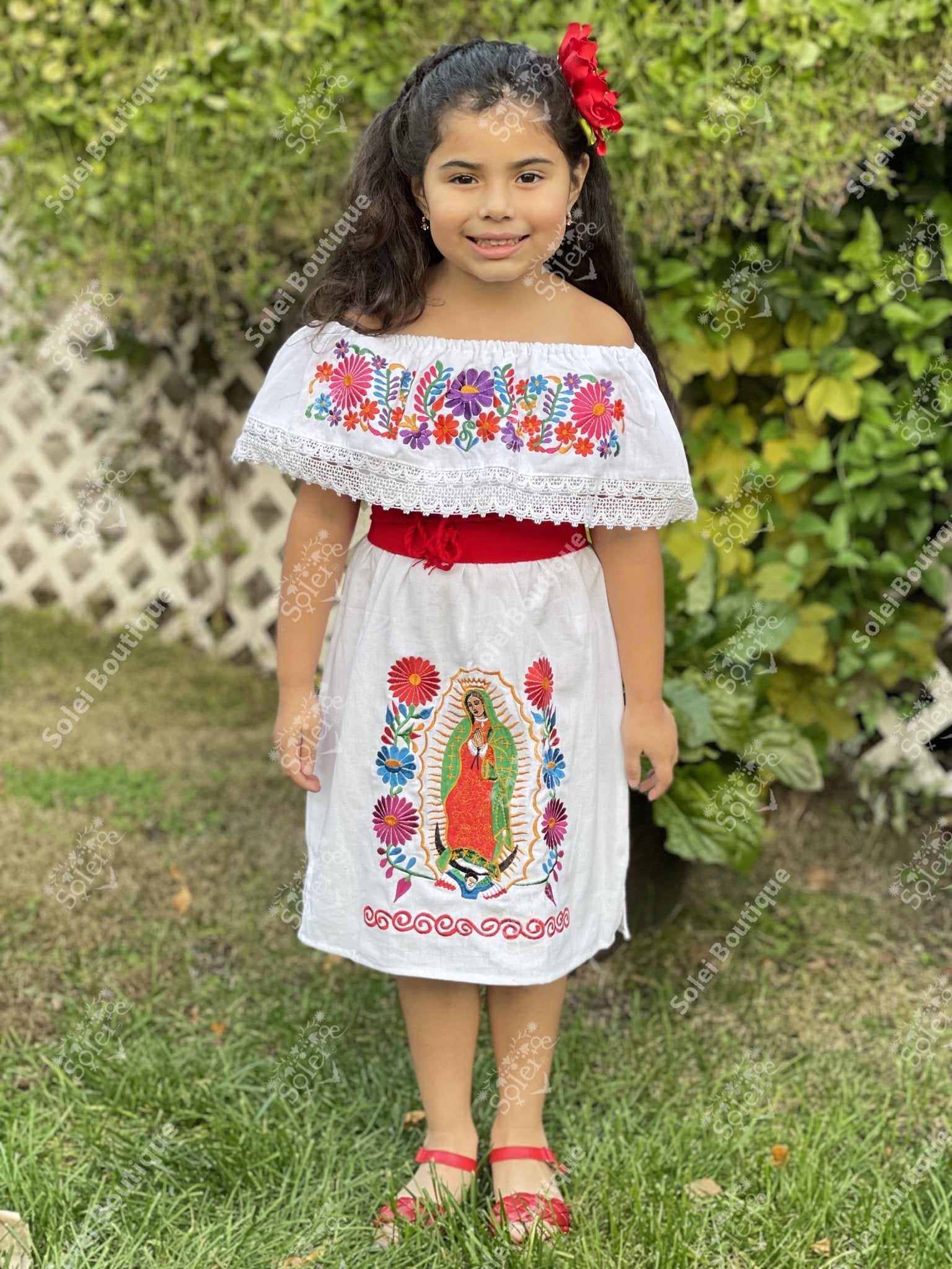 Mexican Embroidered Off the Shoulder Girls Dress. - Solei Store