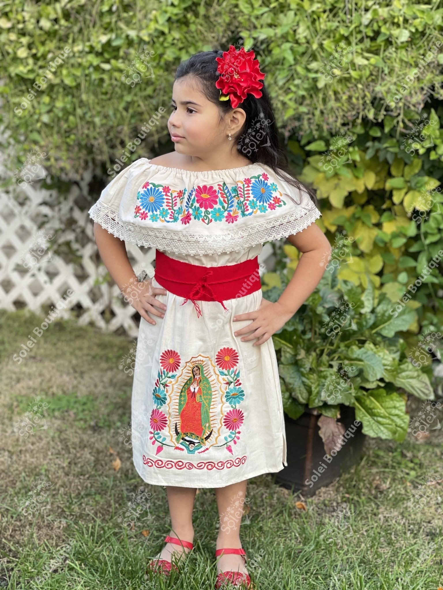 Mexican Embroidered Off the Shoulder Girls Dress. - Solei Store