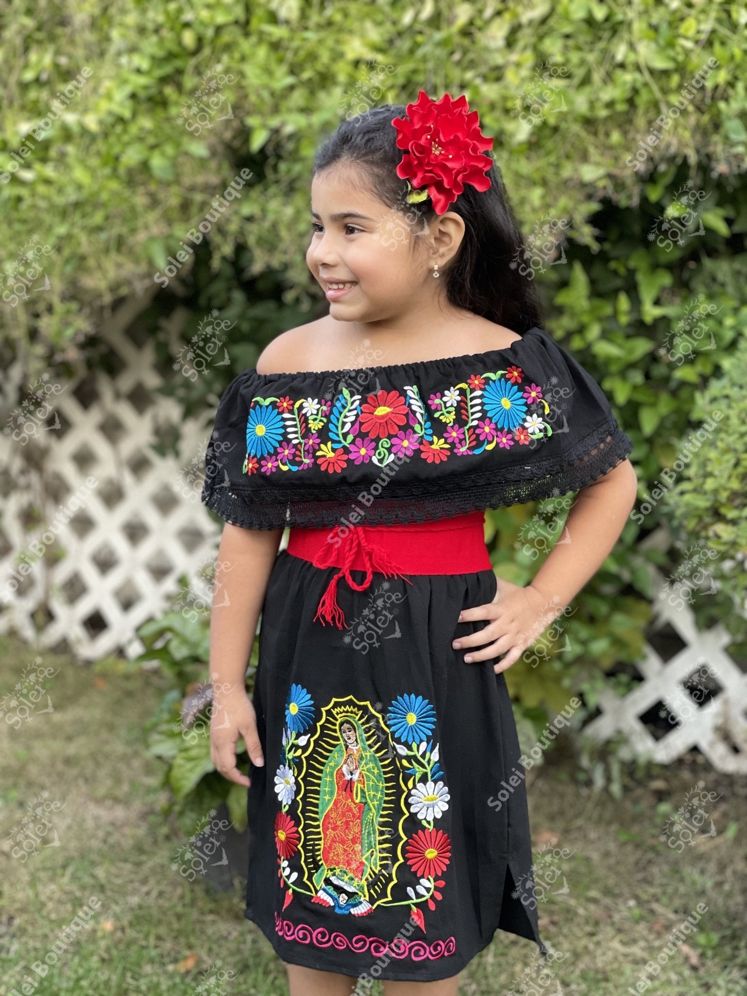 Mexican Embroidered Off the Shoulder Girls Dress. - Solei Store