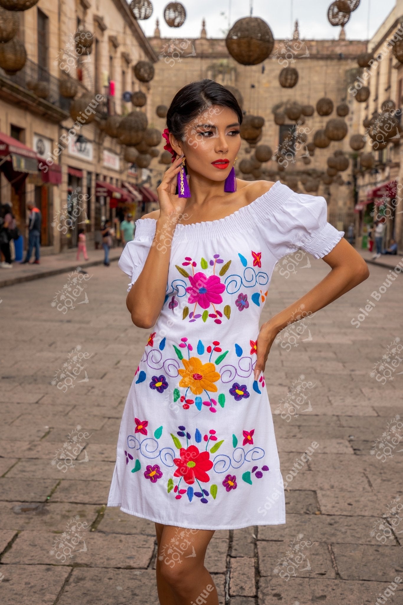 Mexican Embroidered Off the Shoulder Lili Dress - Solei Store