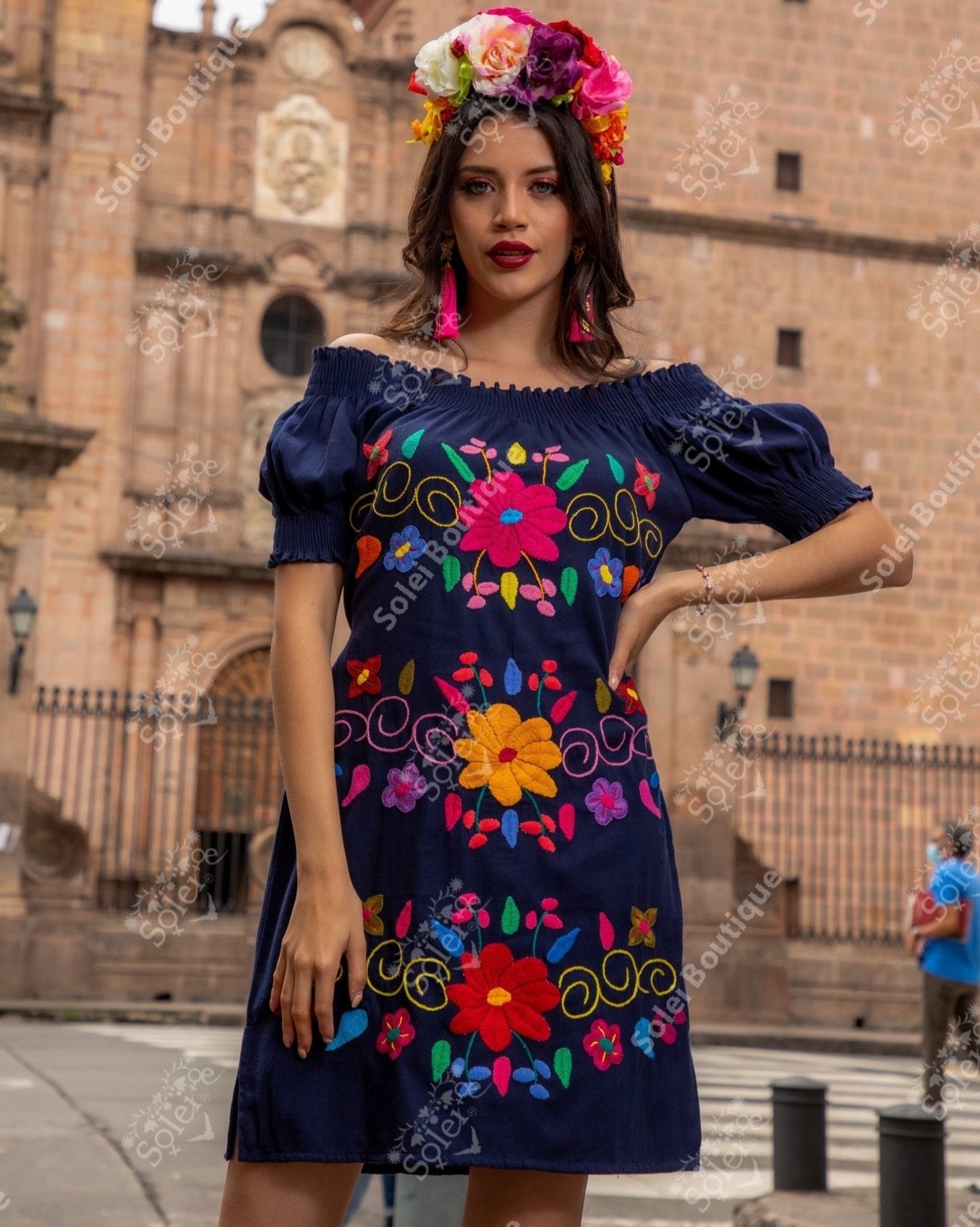 Mexican Embroidered Off the Shoulder Lili Dress - Solei Store