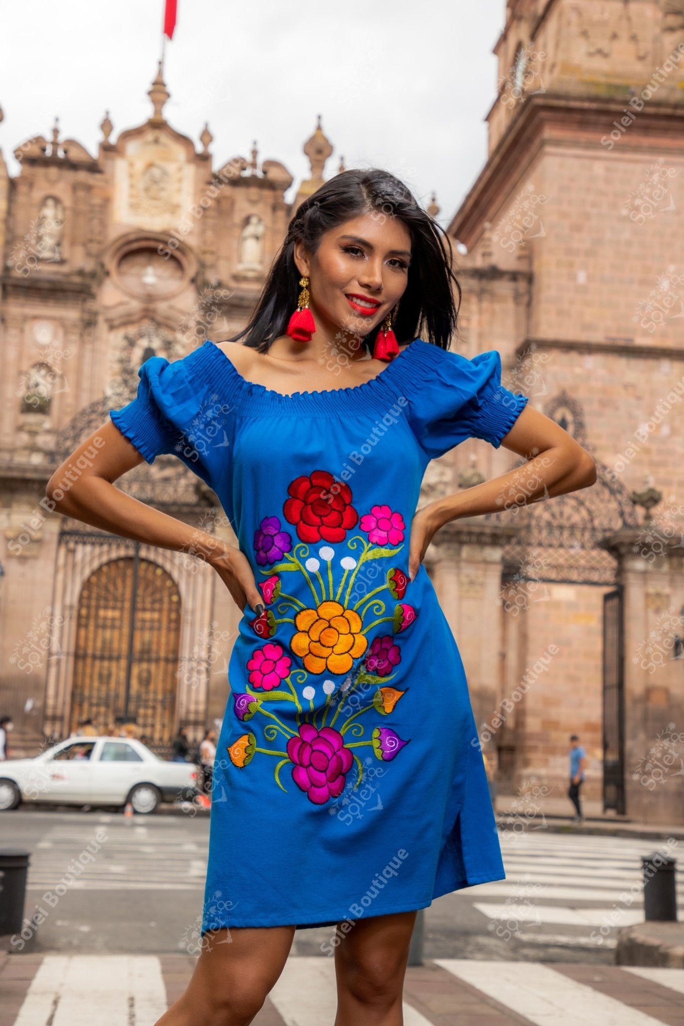 Mexican Embroidered Off the Shoulder Monica Dress - Solei Store