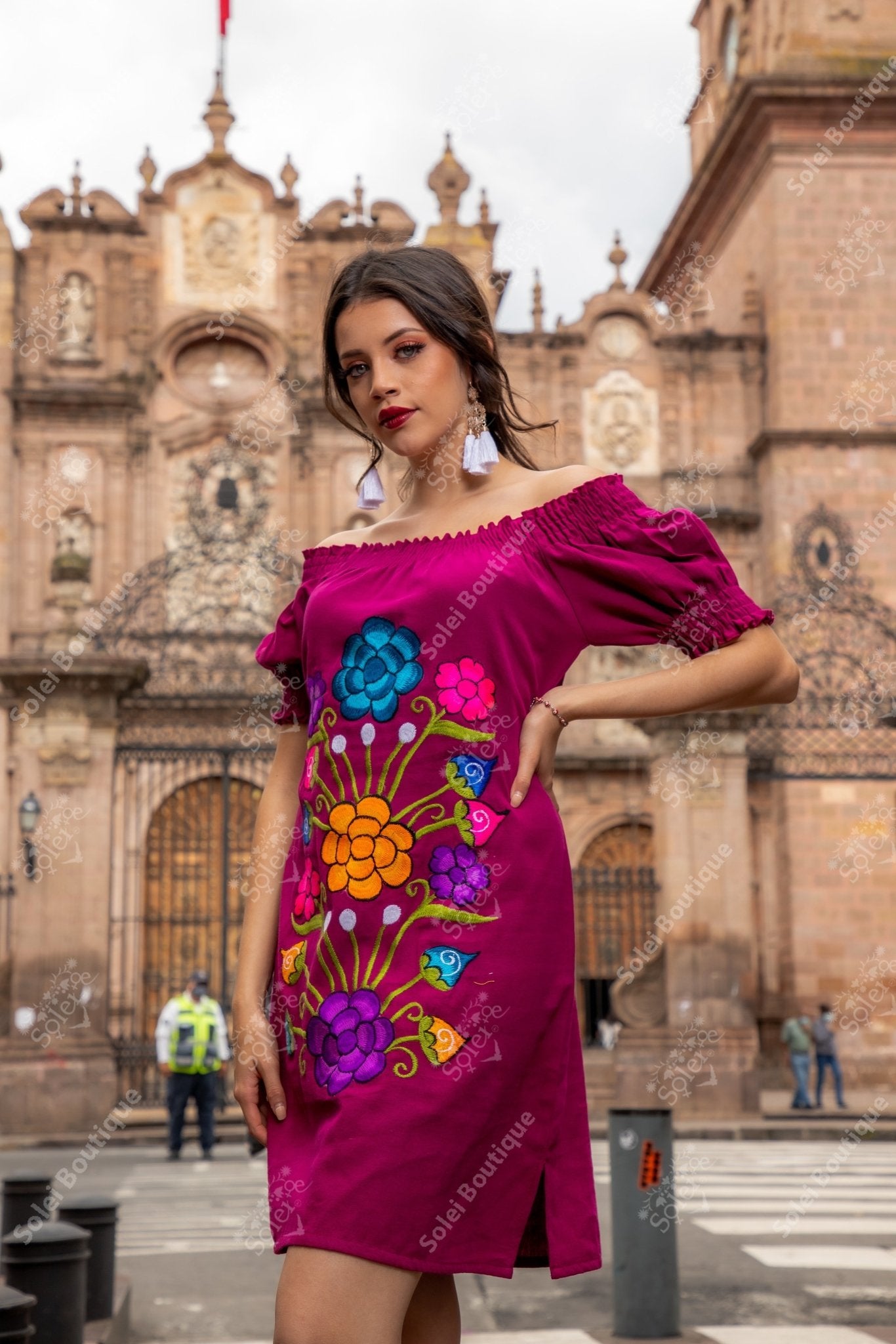 Mexican Embroidered Off the Shoulder Monica Dress - Solei Store