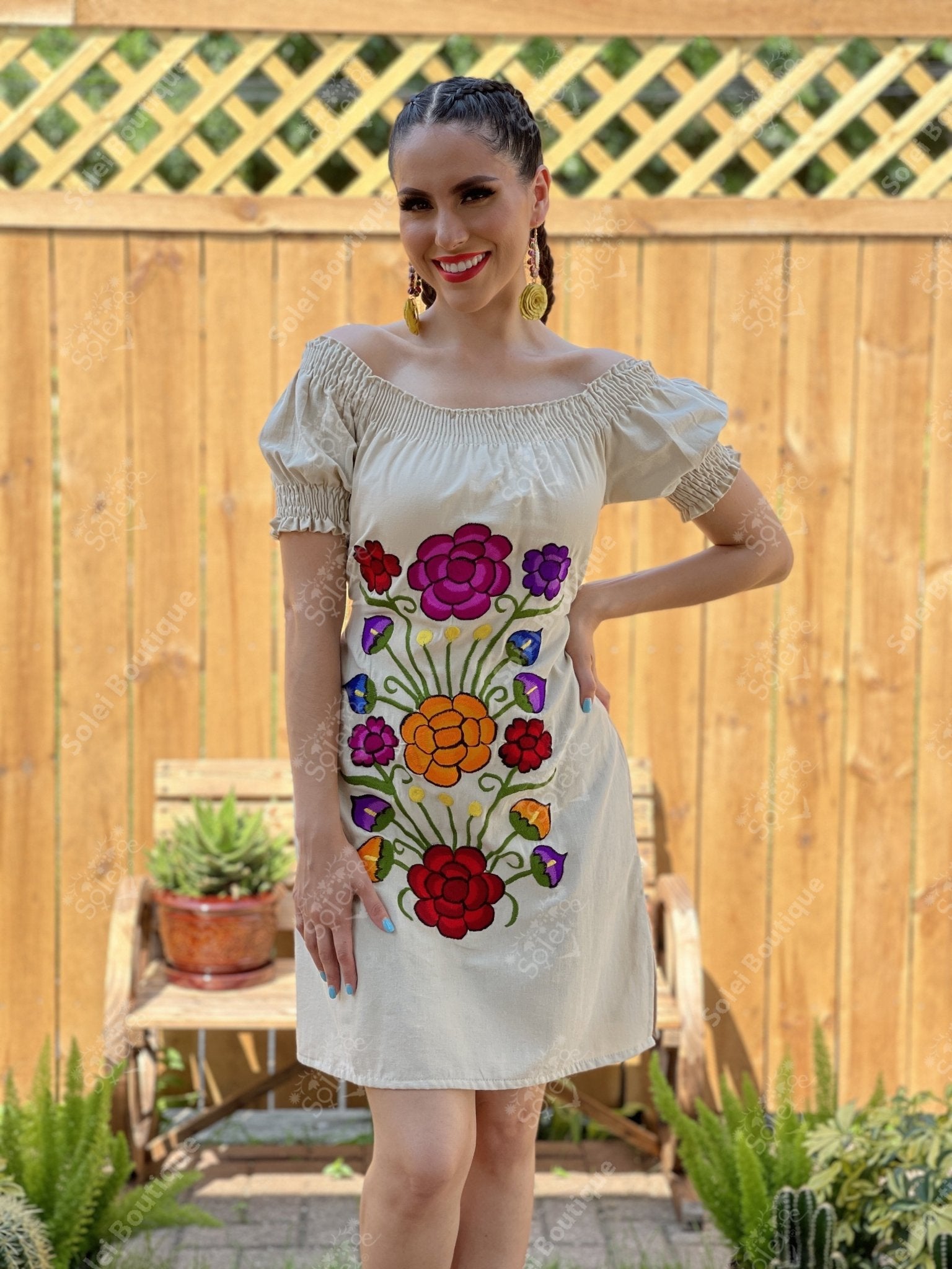 Mexican Embroidered Off the Shoulder Monica Dress - Solei Store