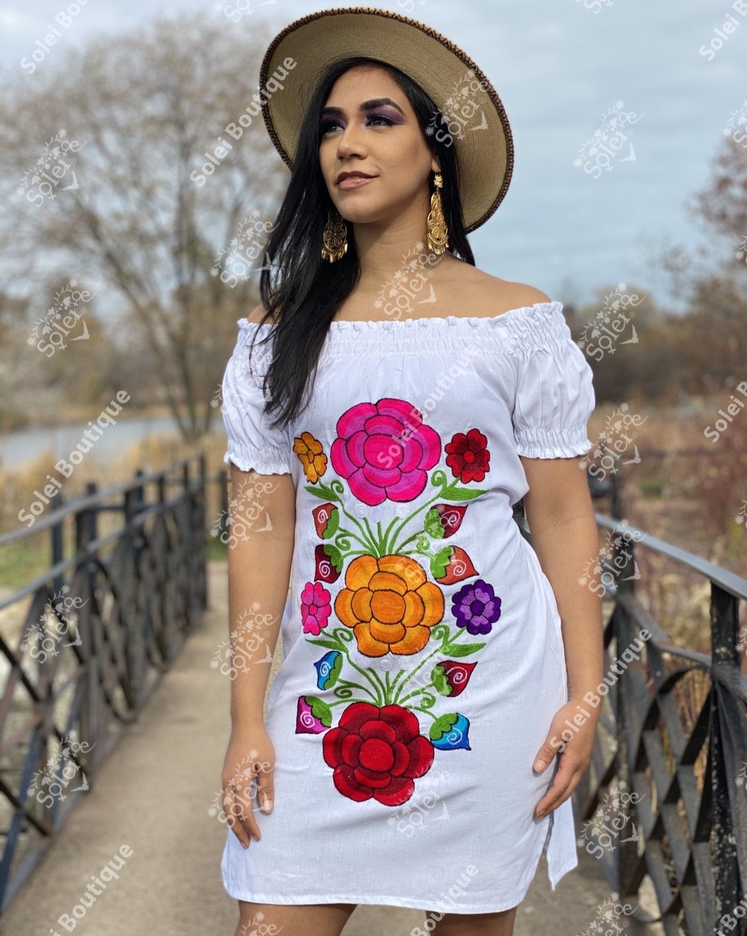 Mexican Embroidered Off the Shoulder Monica Dress - Solei Store