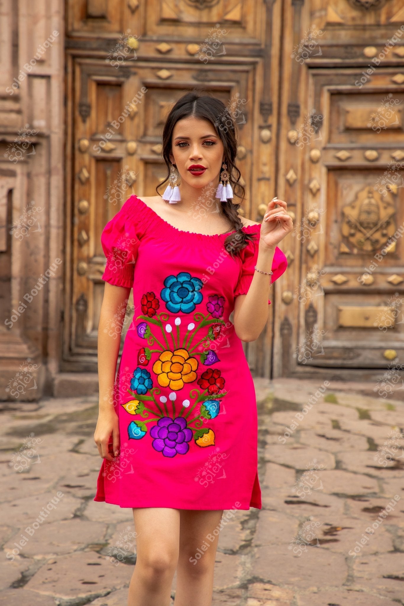 Mexican Embroidered Off the Shoulder Monica Dress - Solei Store