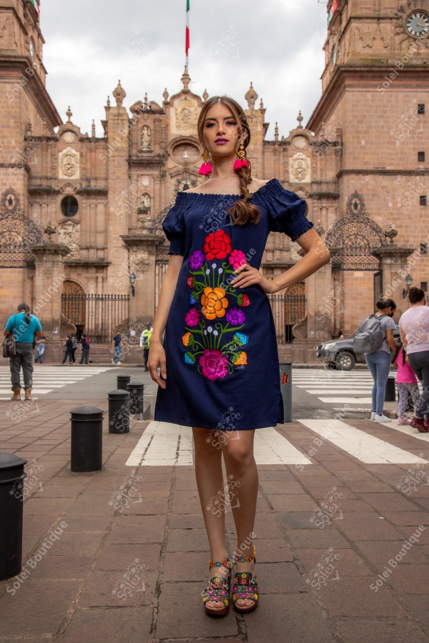 Mexican Embroidered Off the Shoulder Monica Dress - Solei Store