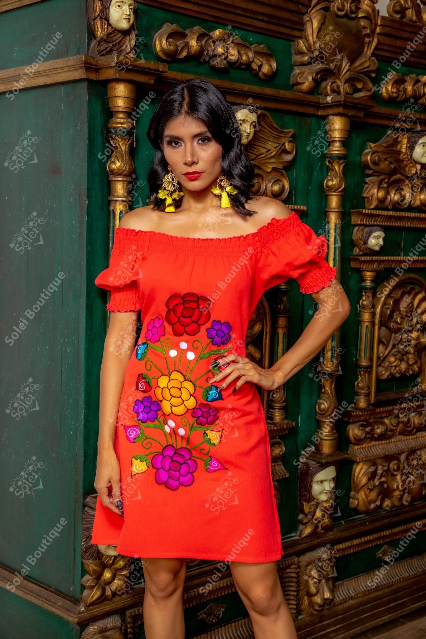 Mexican Embroidered Off the Shoulder Monica Dress - Solei Store