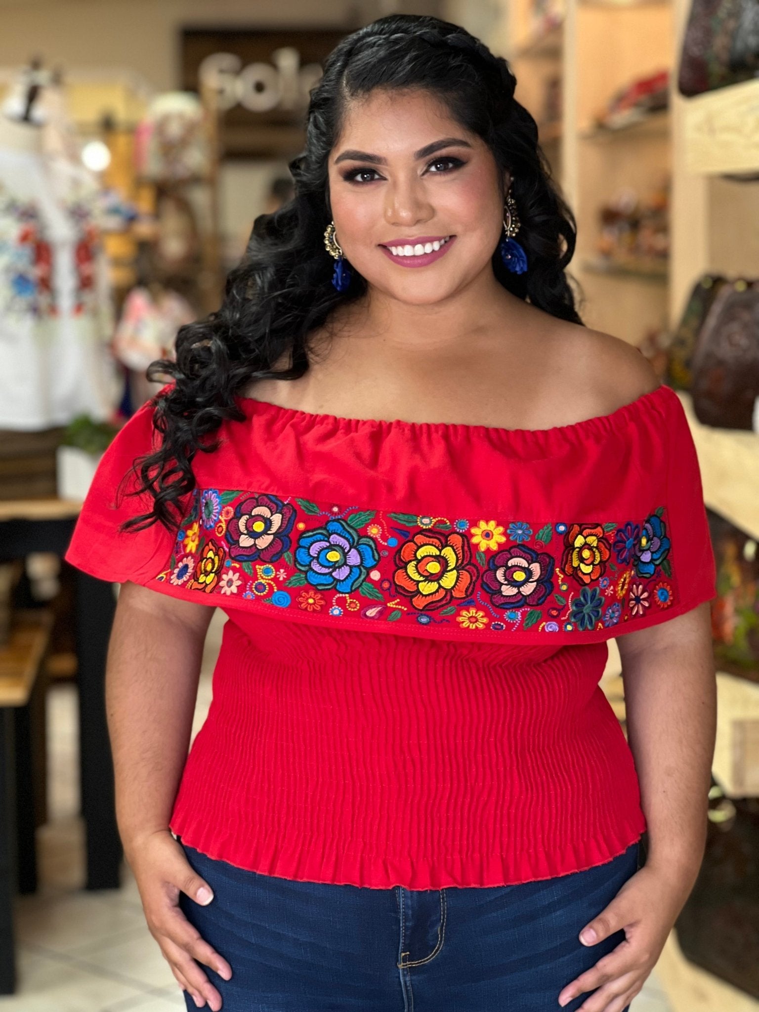 Mexican Embroidered Off the Shoulder Top. Rosalia Fino Crop Top. - Solei Store