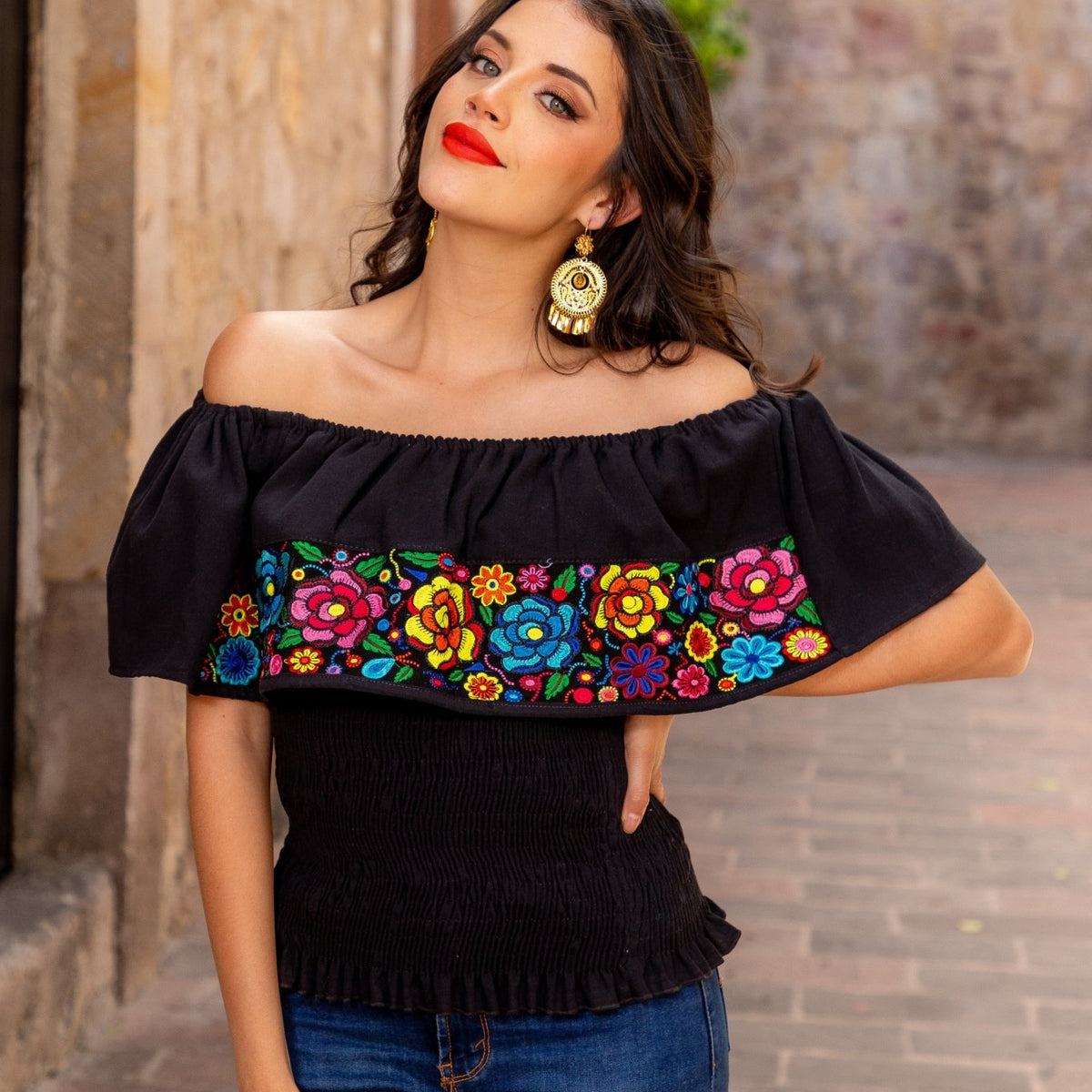 Hotsell Embroidered Off the Shoulder Crop Top