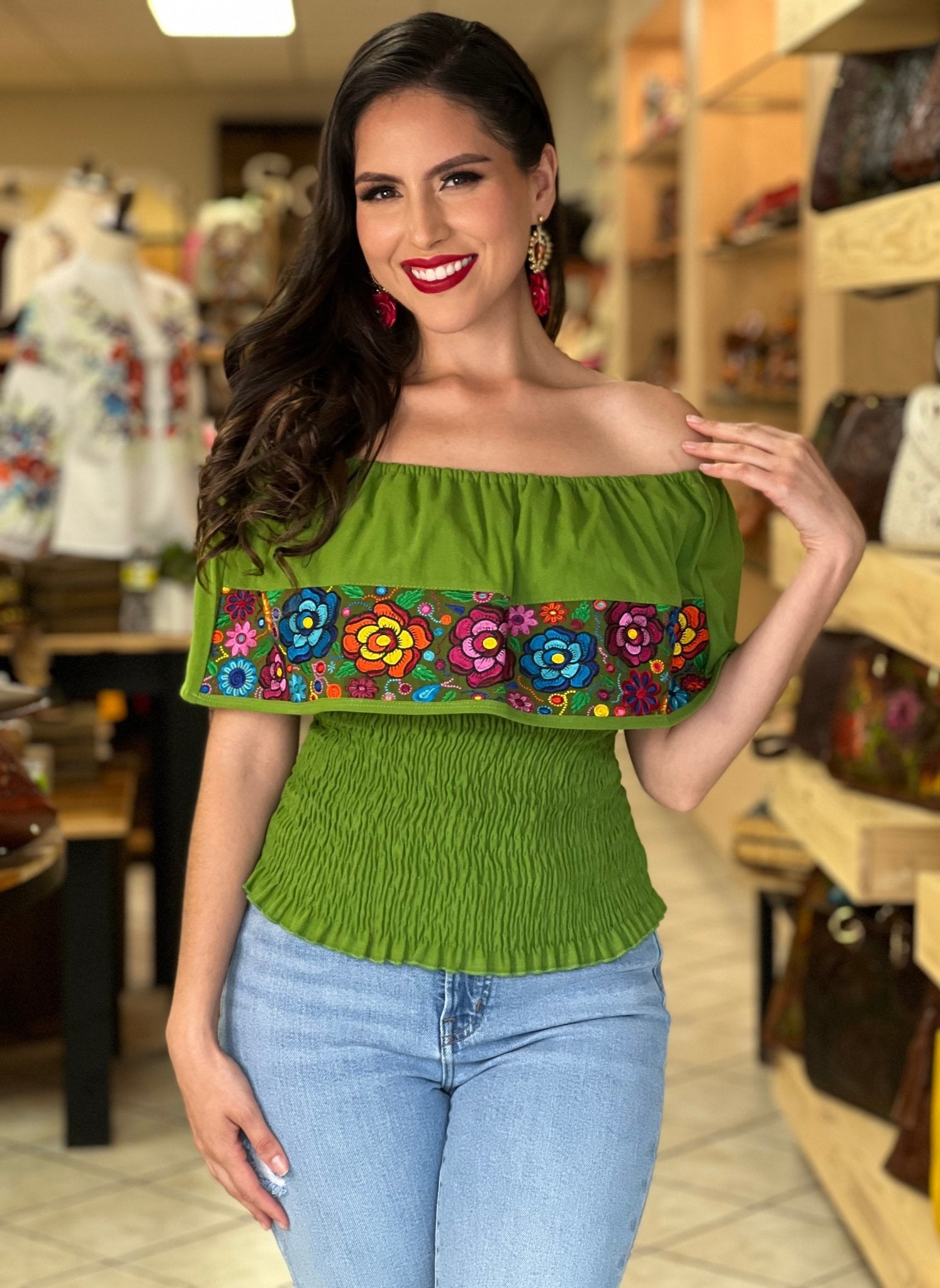 Mexican Embroidered Off the Shoulder Top. Rosalia Fino Crop Top. - Solei Store