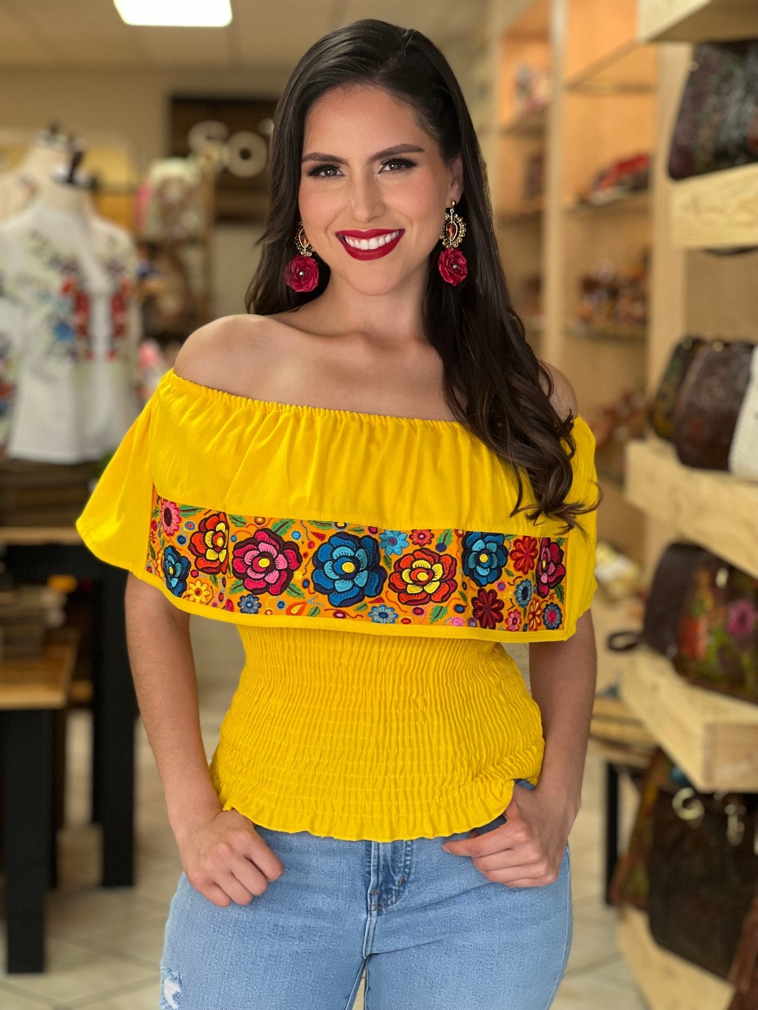 Mexican Embroidered Off the Shoulder Top. Rosalia Fino Crop Top. - Solei Store