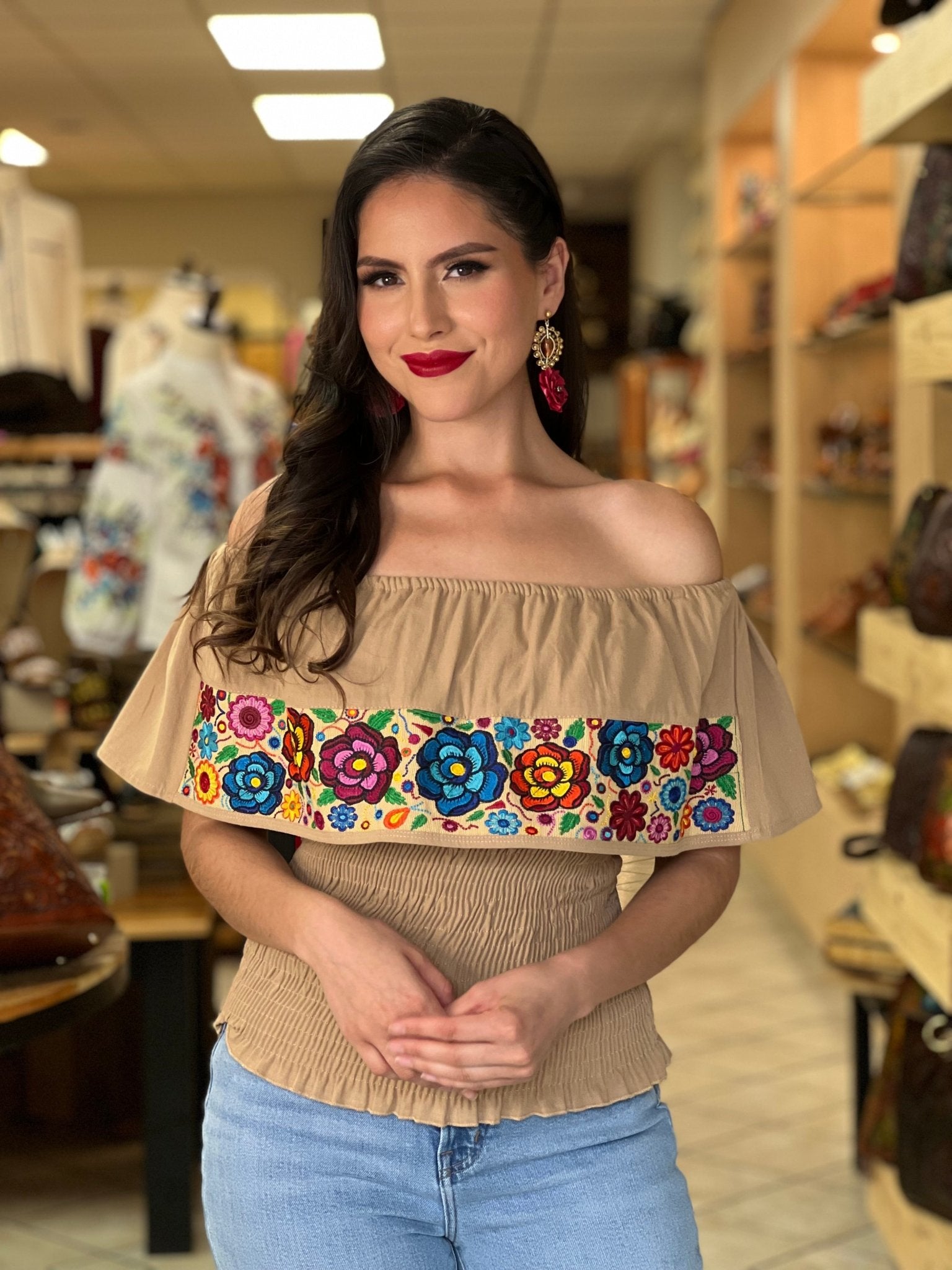 Mexican Embroidered Off the Shoulder Top. Rosalia Fino Crop Top. - Solei Store