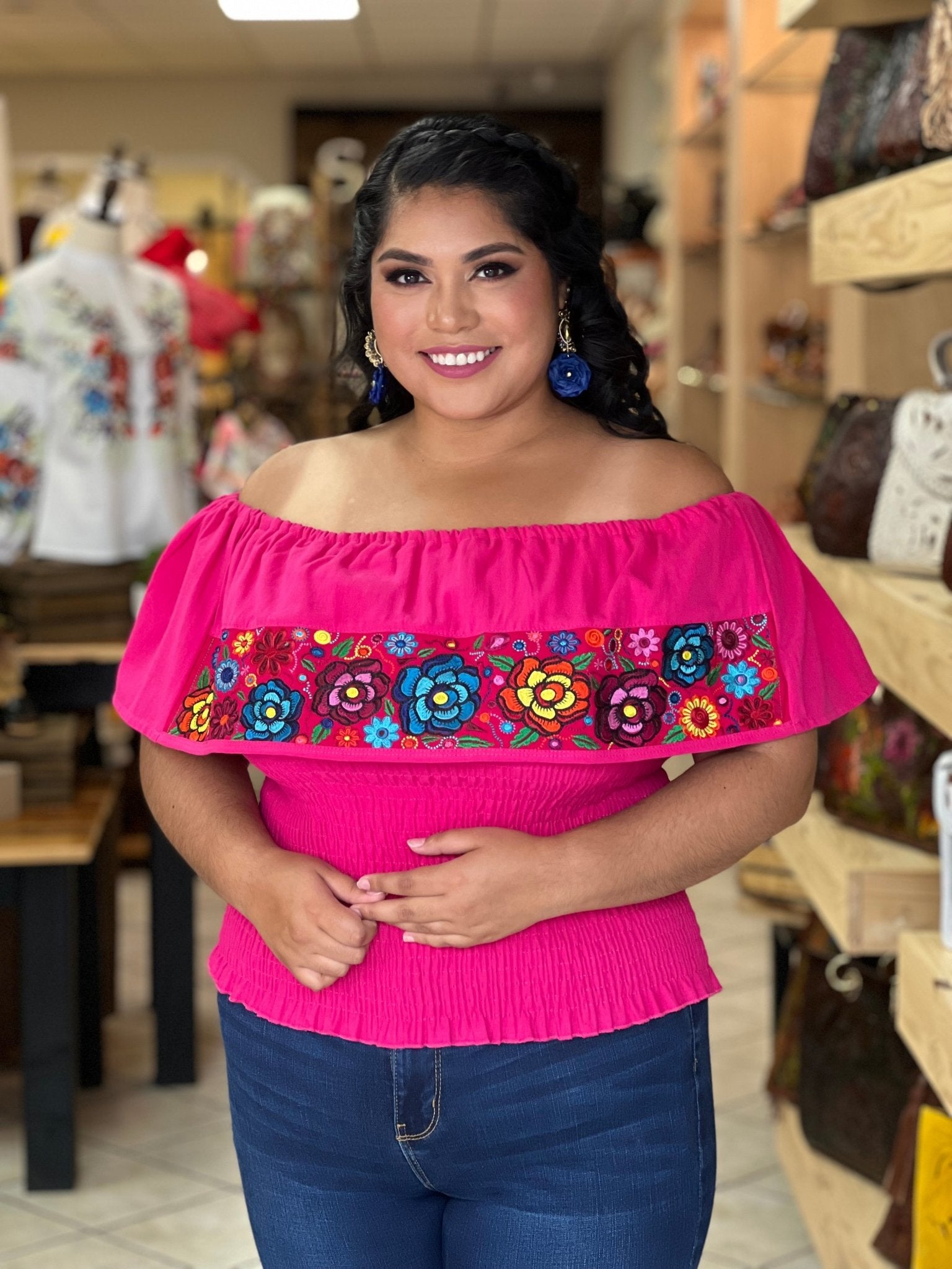 Mexican Embroidered Off the Shoulder Top. Rosalia Fino Crop Top. - Solei Store