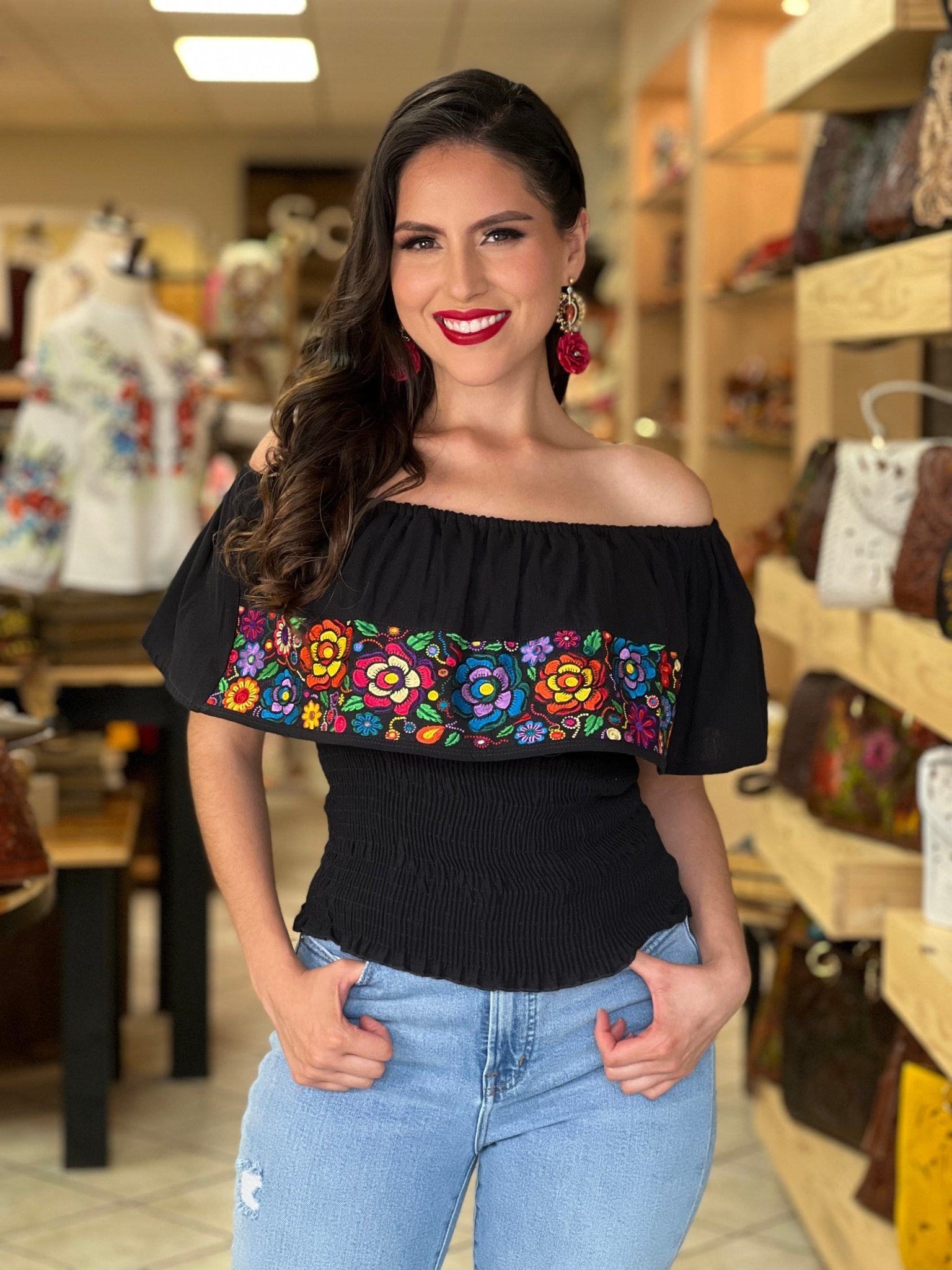 Mexican Embroidered Off the Shoulder Top. Rosalia Fino Crop Top. - Solei Store