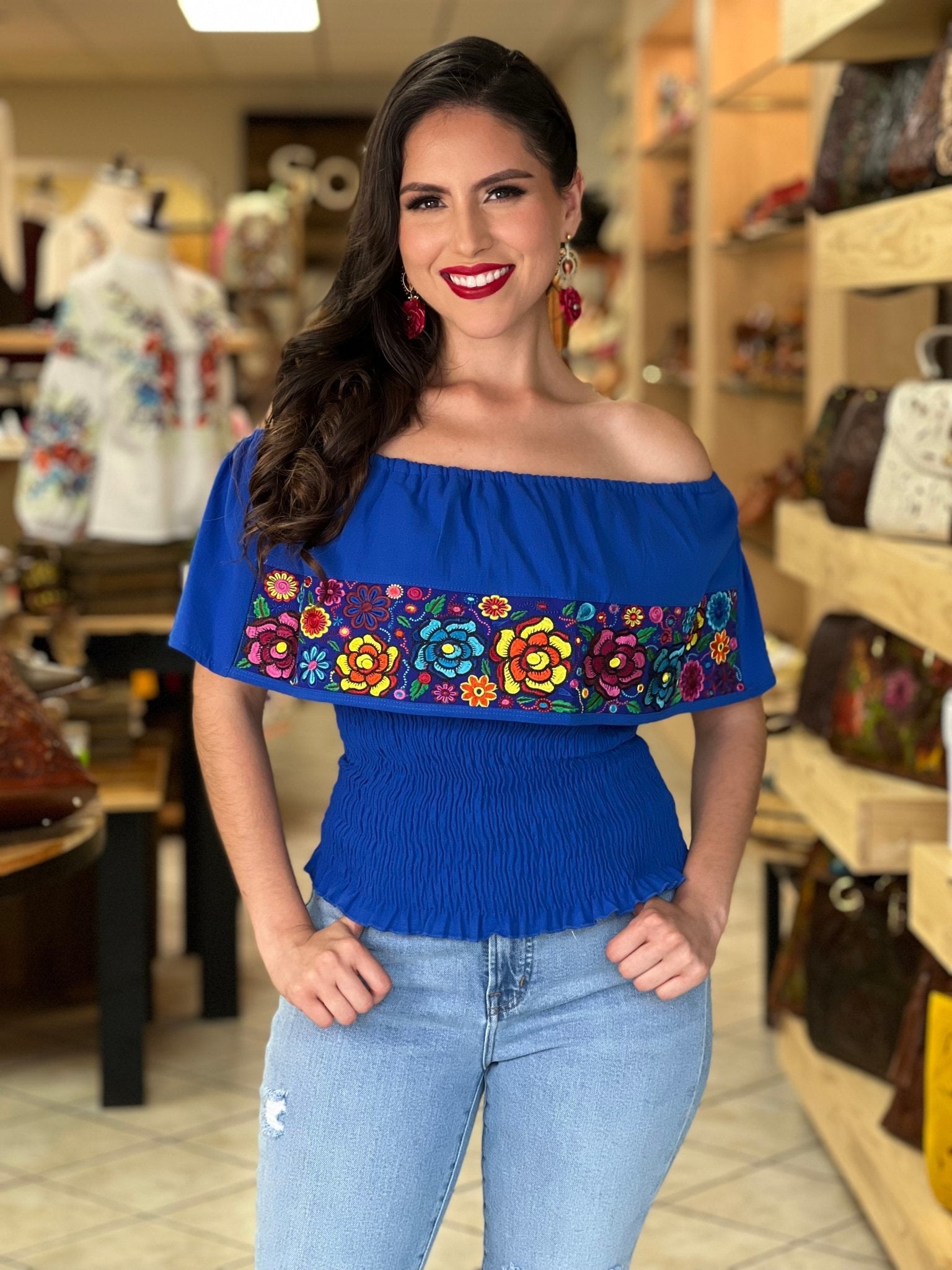 Mexican Embroidered Off the Shoulder Top. Rosalia Fino Crop Top. - Solei Store