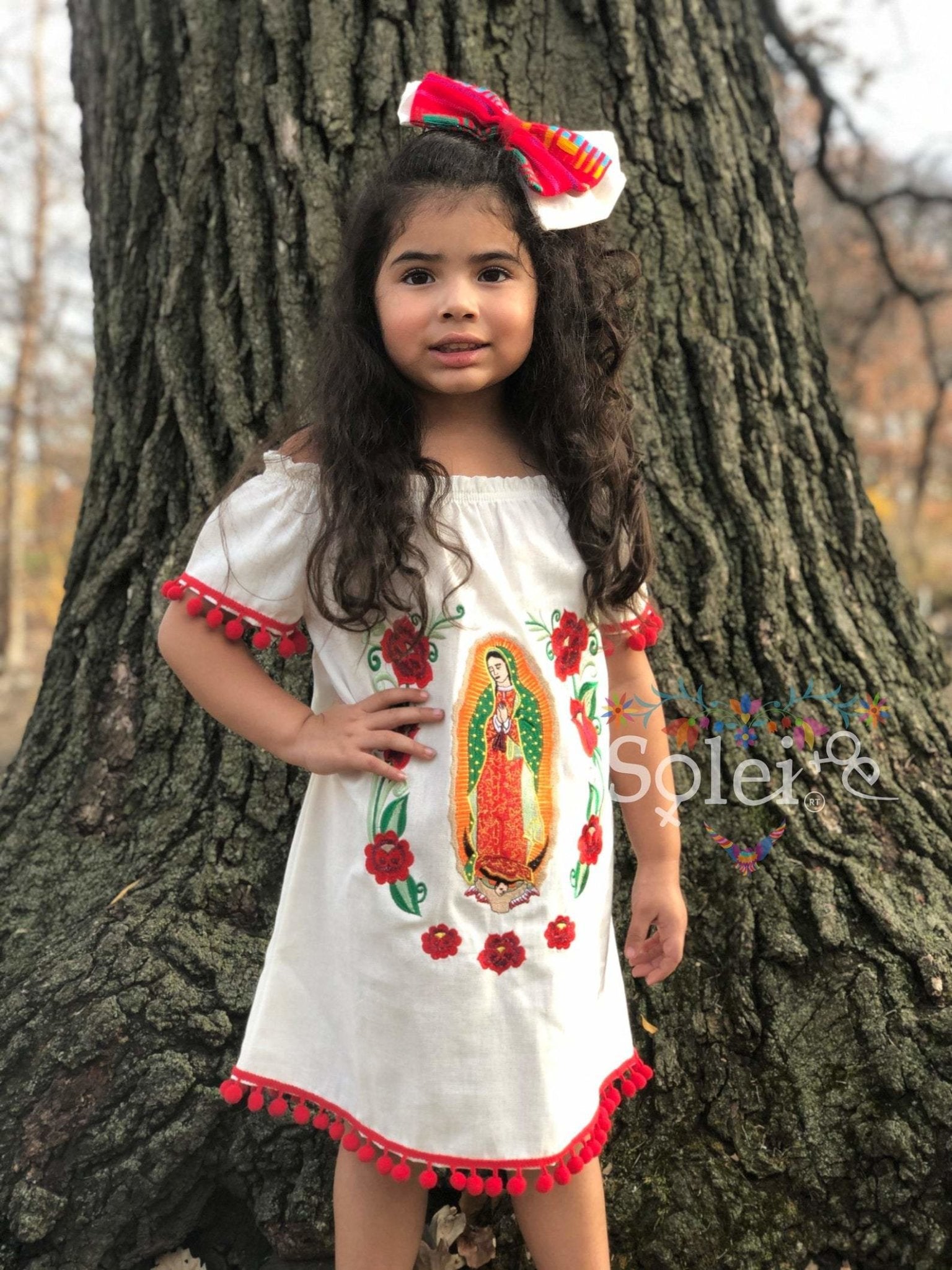 Mexican Embroidered Our Lady of Guadalupe Girls Dress - Solei Store