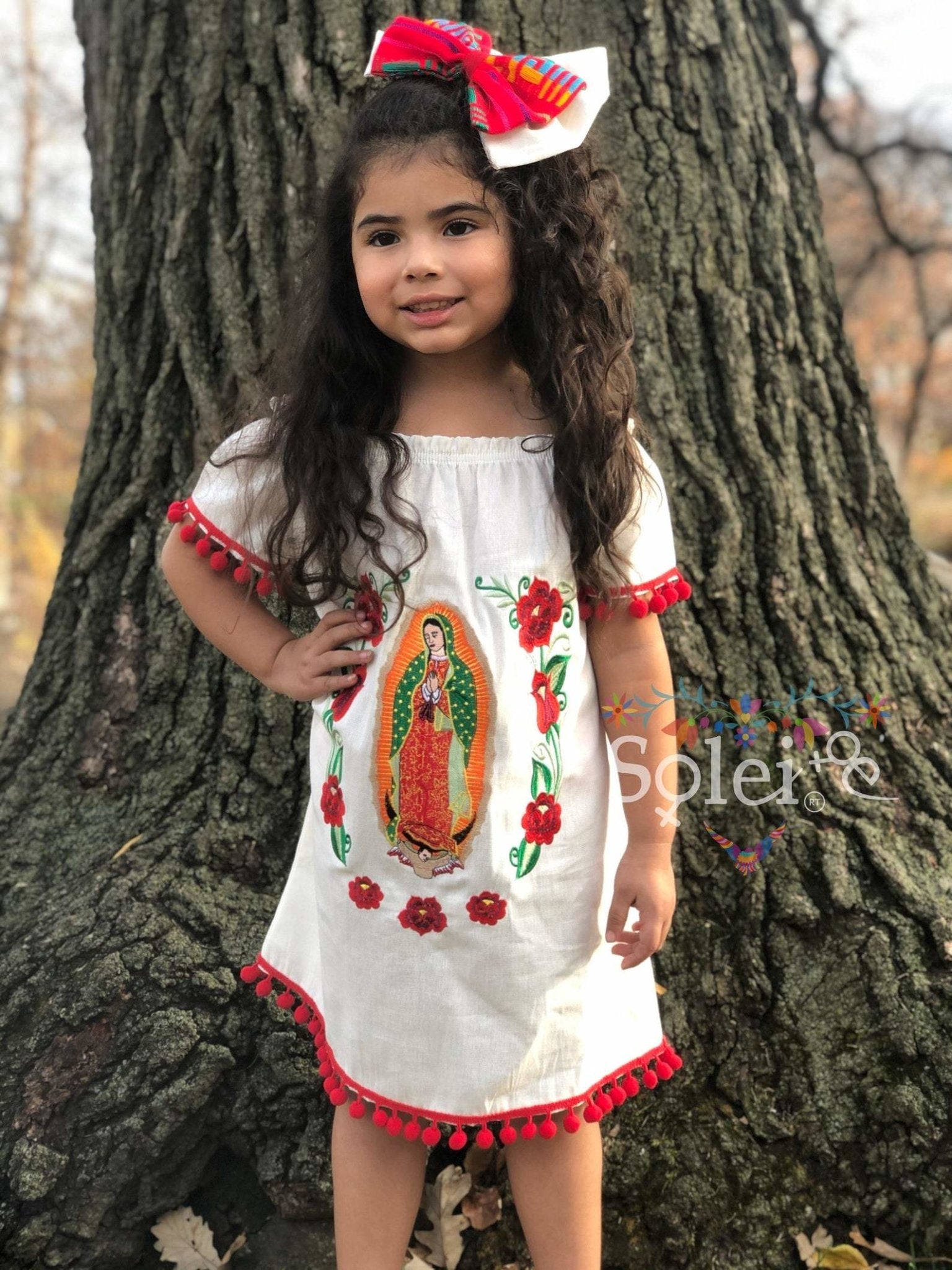 Mexican Embroidered Our Lady of Guadalupe Girls Dress - Solei Store