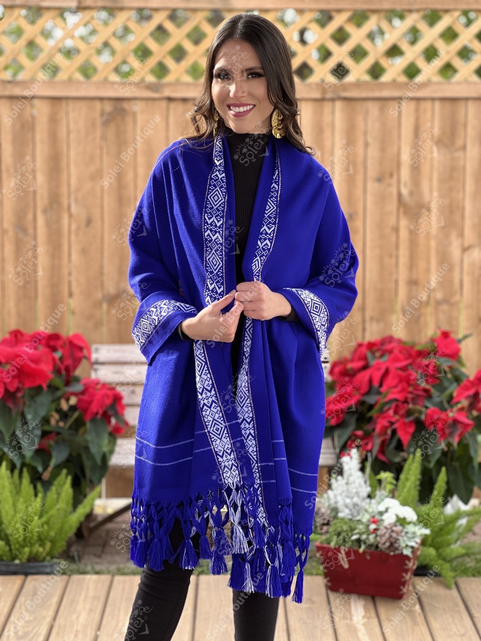 Mexican Embroidered Shawl. Virgin Mary Embroidered Shawl. Rebozo Virgen. - Solei Store