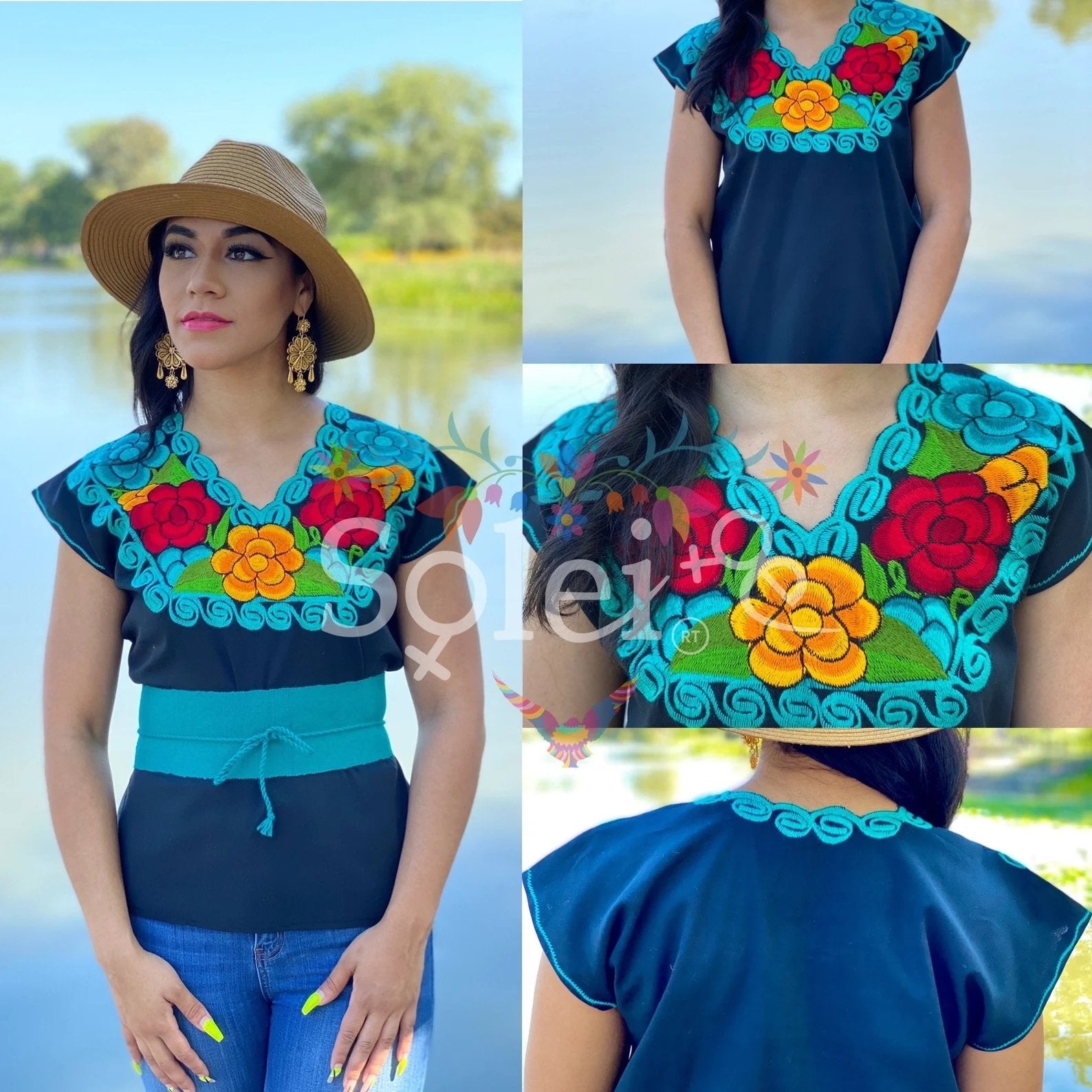 Mexican Embroidered Top with Decorated Collar. Blusa Zinacatan Floral - Solei Store