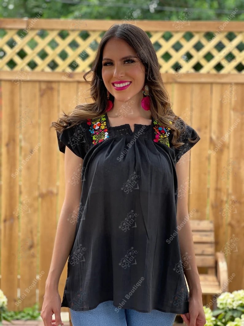 Mexican Embroidered Tunic blouse. Española Blouse - Solei Store