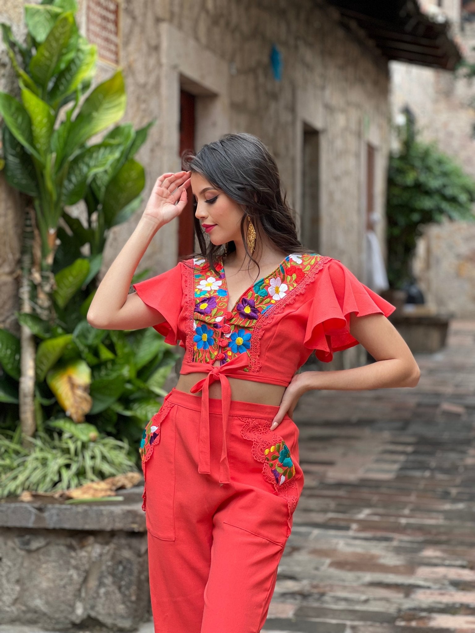 Mexican Embroidered Two Piece Jumpsuit. Selena Deluxe Jumpsuit - Solei Store