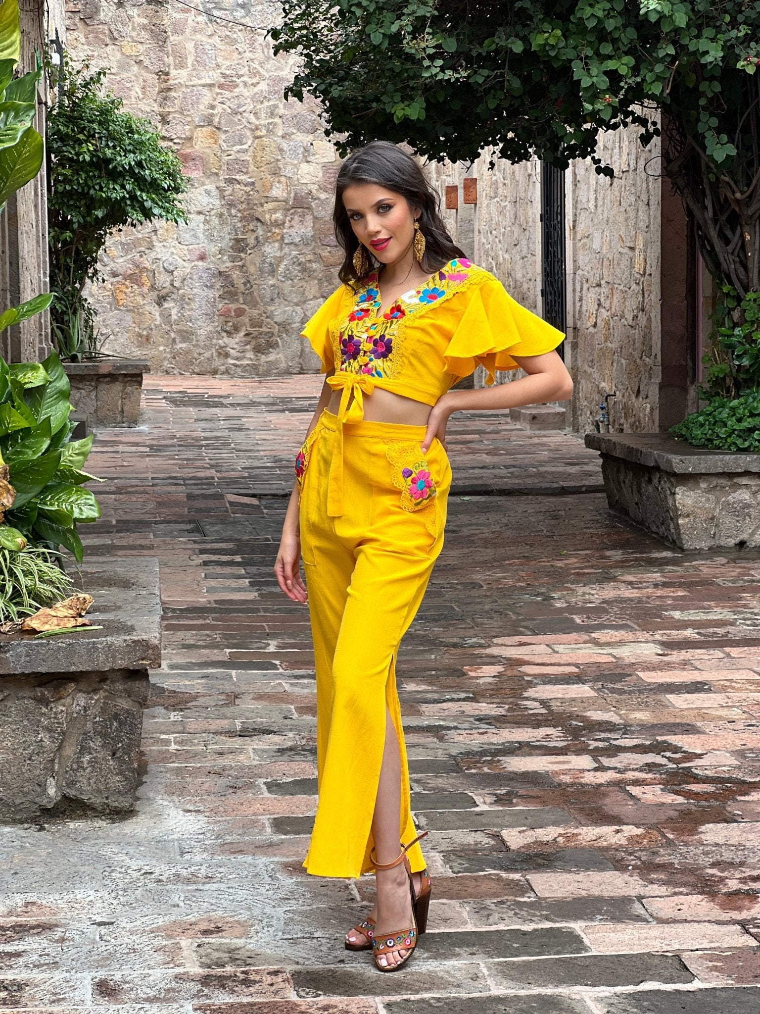Mexican Embroidered Two Piece Jumpsuit. Selena Deluxe Jumpsuit - Solei Store