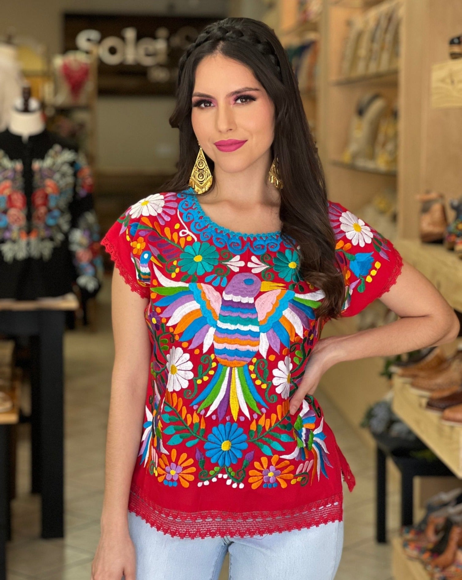 Mexican Ethnic Style Embroidered Bird Blouse. Blusa Ave Otomi. - Solei Store