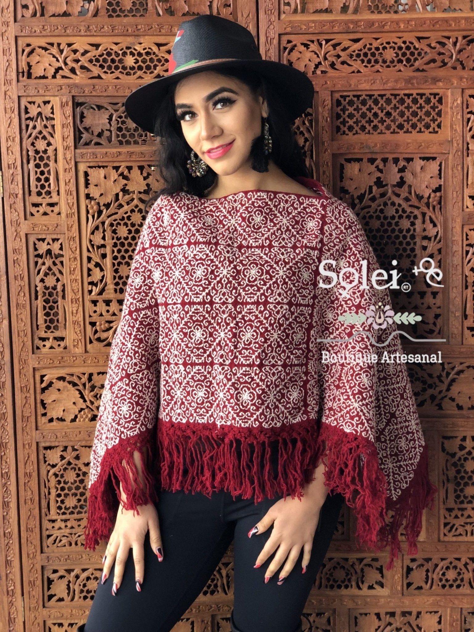 Mexican Fair Isle Embroidered Poncho. Mañanita Greca. - Solei Store