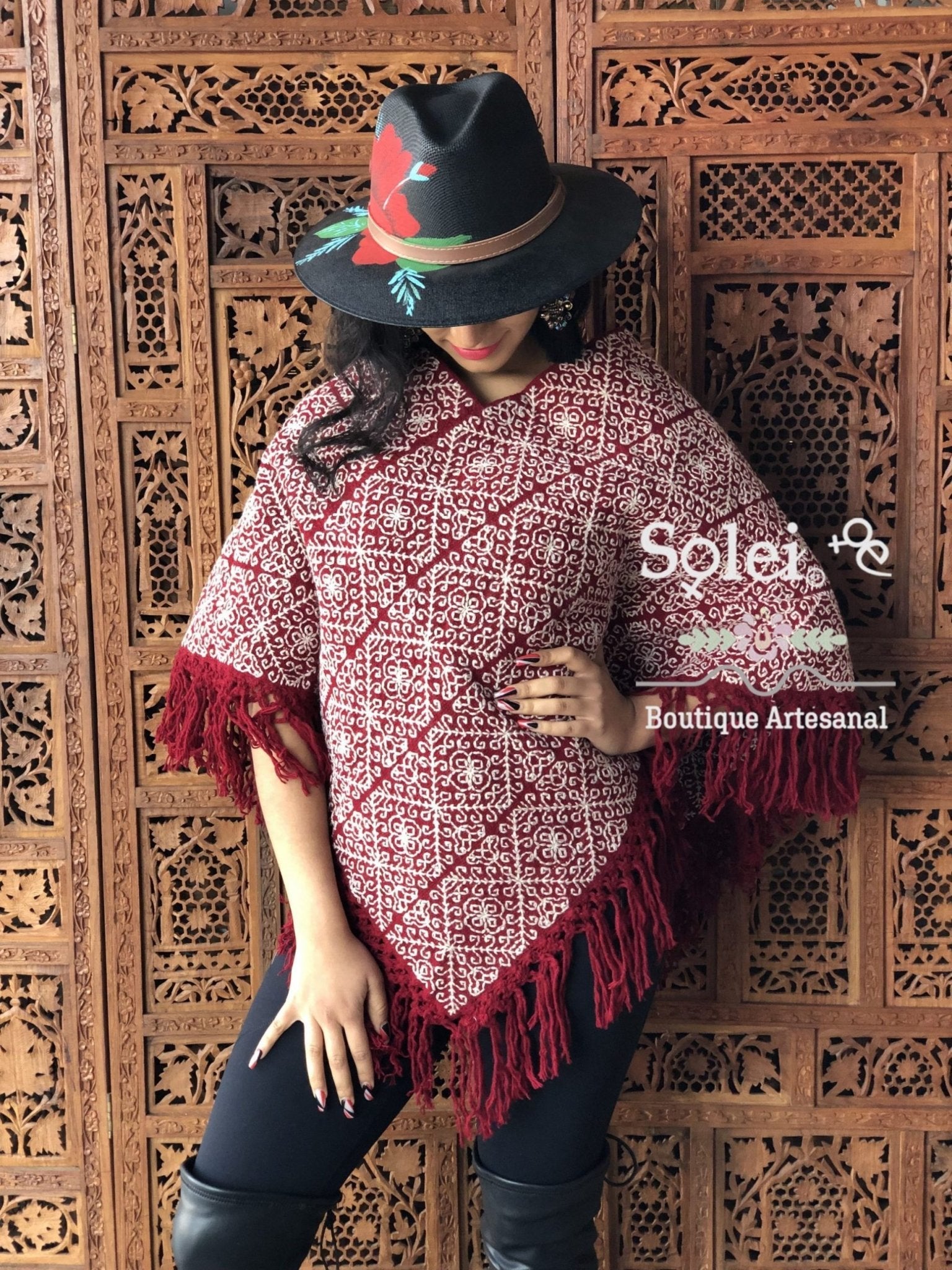 Mexican Fair Isle Embroidered Poncho. Mañanita Greca. - Solei Store