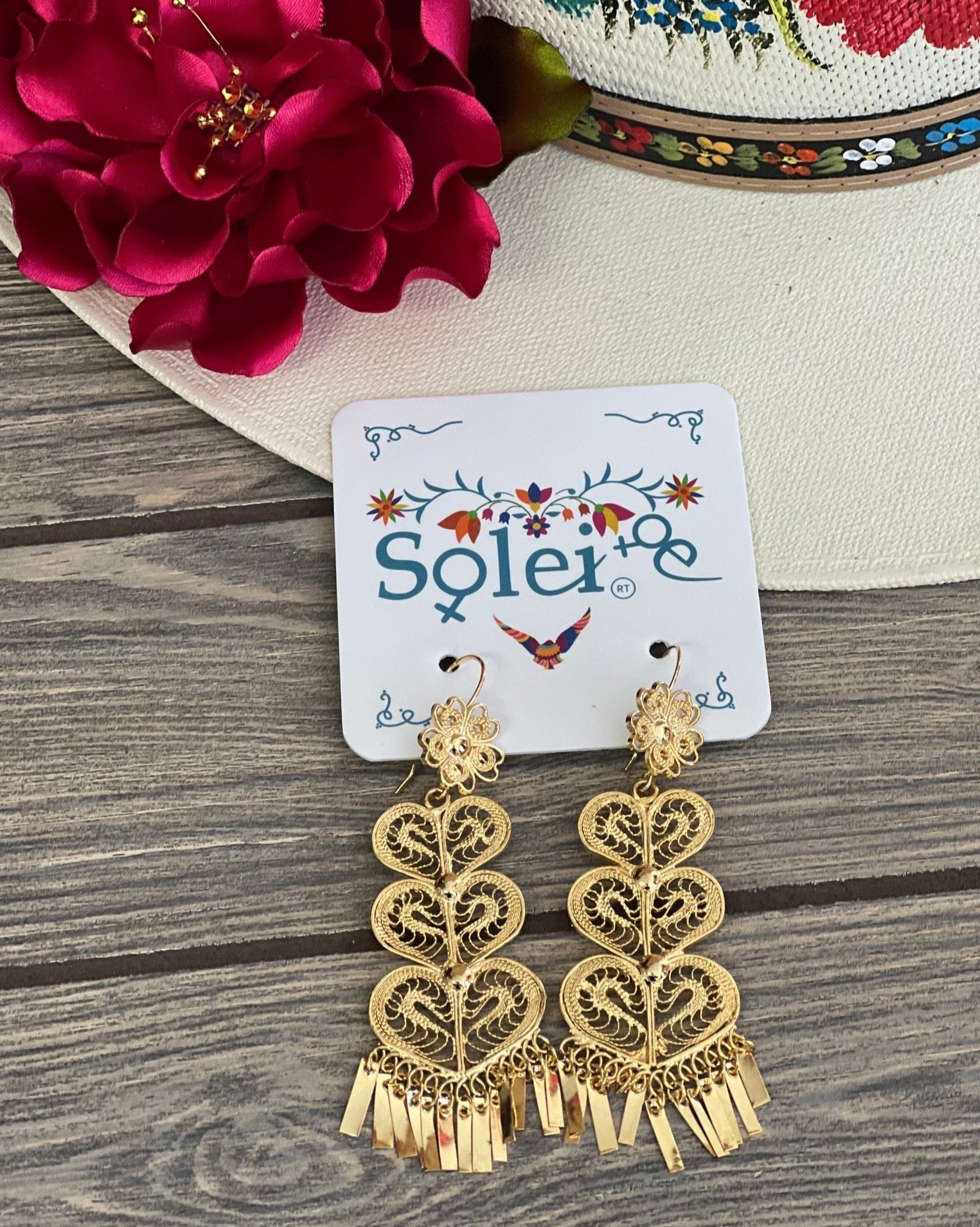 Mexican Filigree Earrings. Aretes Triple Corazon - Solei Store