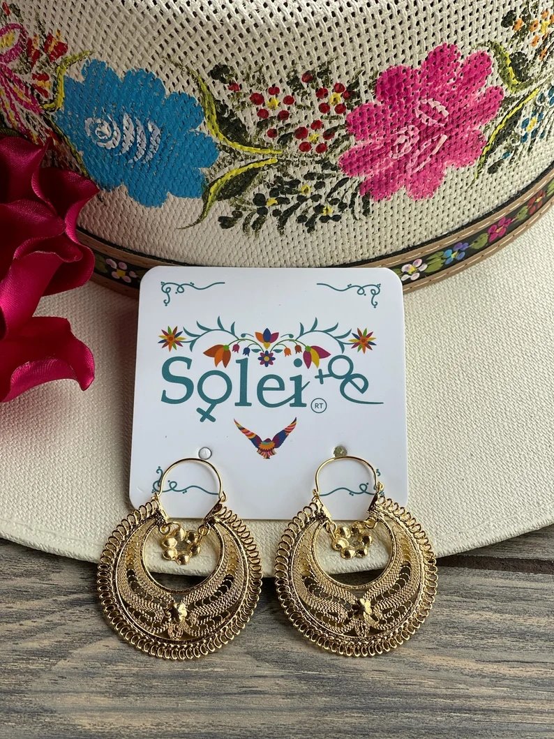 Mexican Filigree Earrings. Traditional Mexican Earrings. Aretes Whasa - Solei Store
