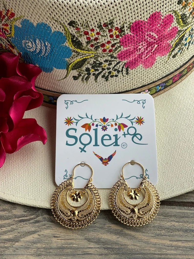 Mexican Filigree Earrings. Traditional Mexican Earrings. Aretes Whasa - Solei Store