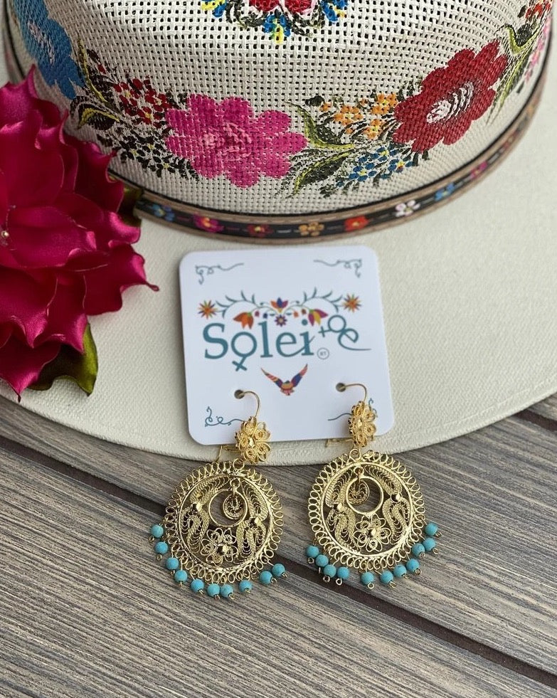 Mexican Filigree Earrings. Traditional Mexican Earrings. Folkloric Earrings. Aretes Encaje Turquesa - Solei Store