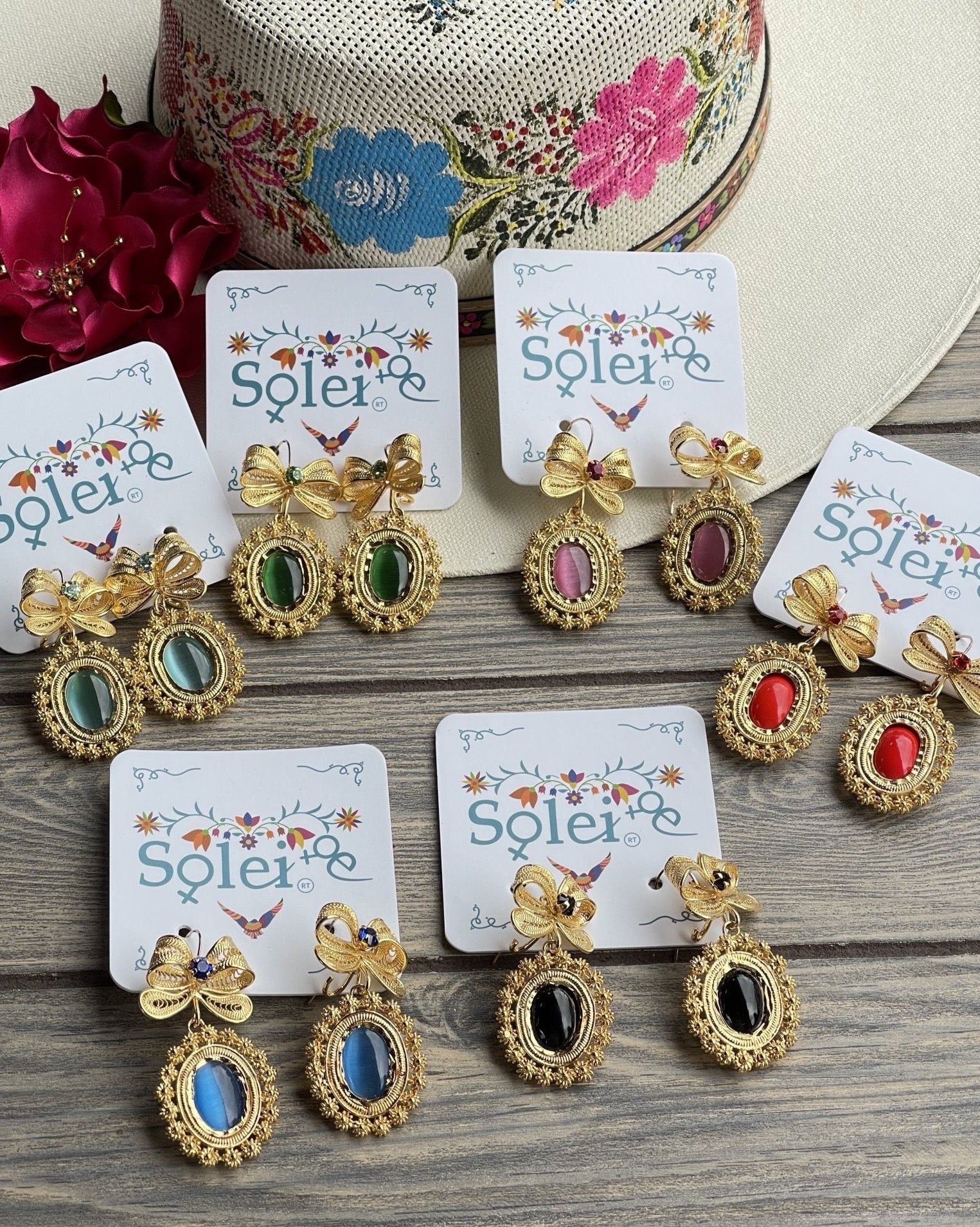 Mexican Filigree Earrings with Stones - Solei Store